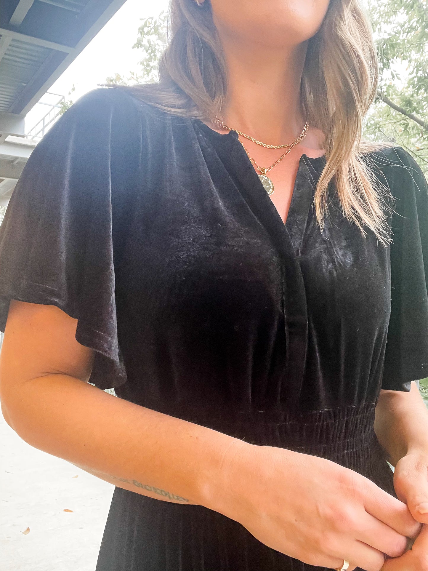 Ruffle Velvet Maxi Dress