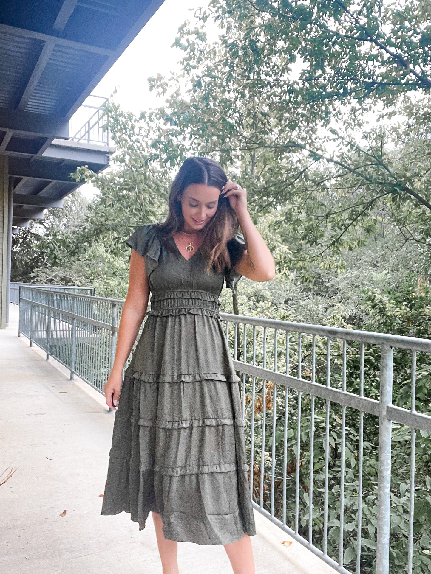 Olive Ruffle Midi