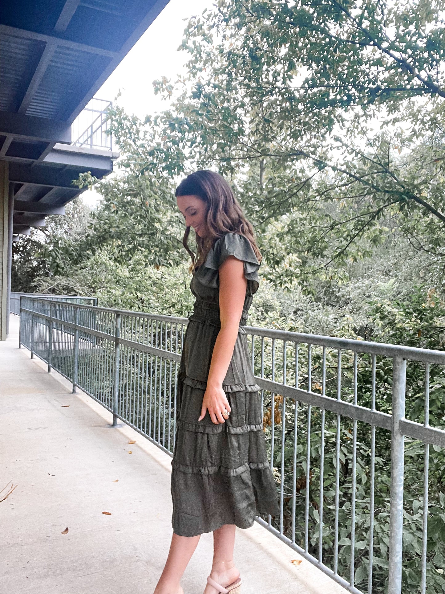 Olive Ruffle Midi