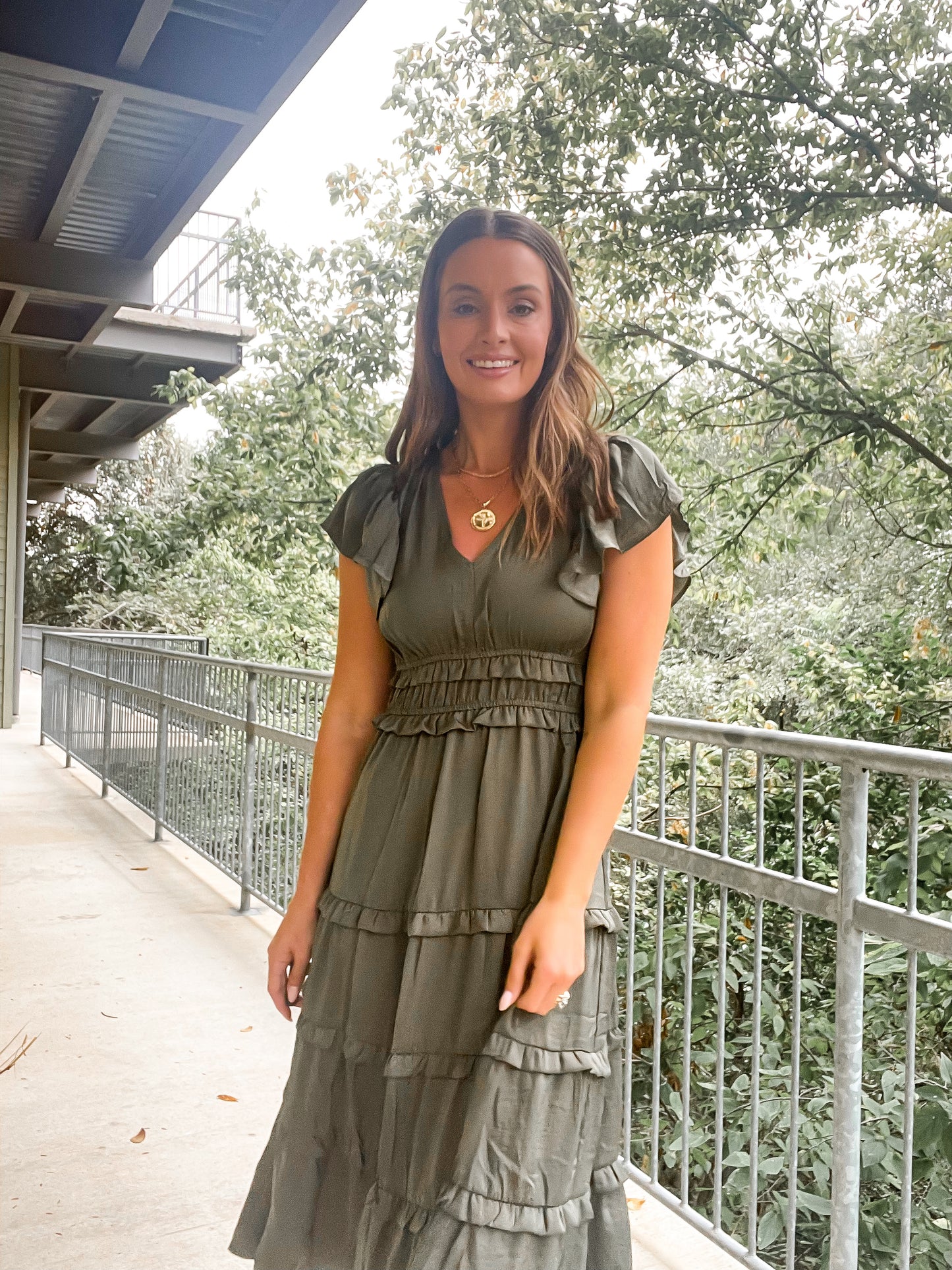 Olive Ruffle Midi