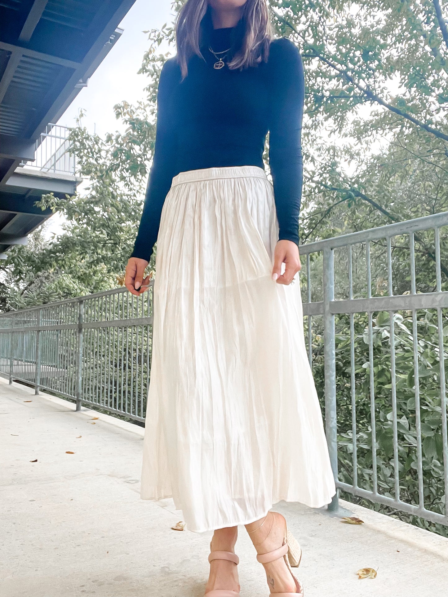 Crinkled Satin Skirt