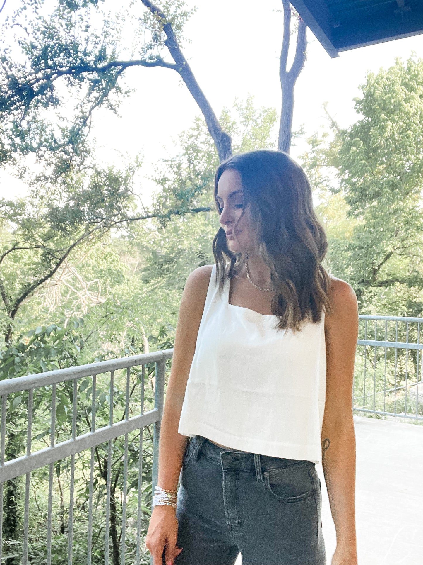 Soft Linen Square Neck Top - White