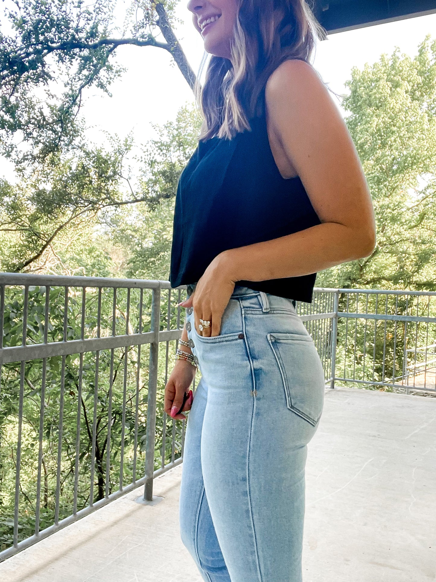 Soft Linen Square Neck Top - Black