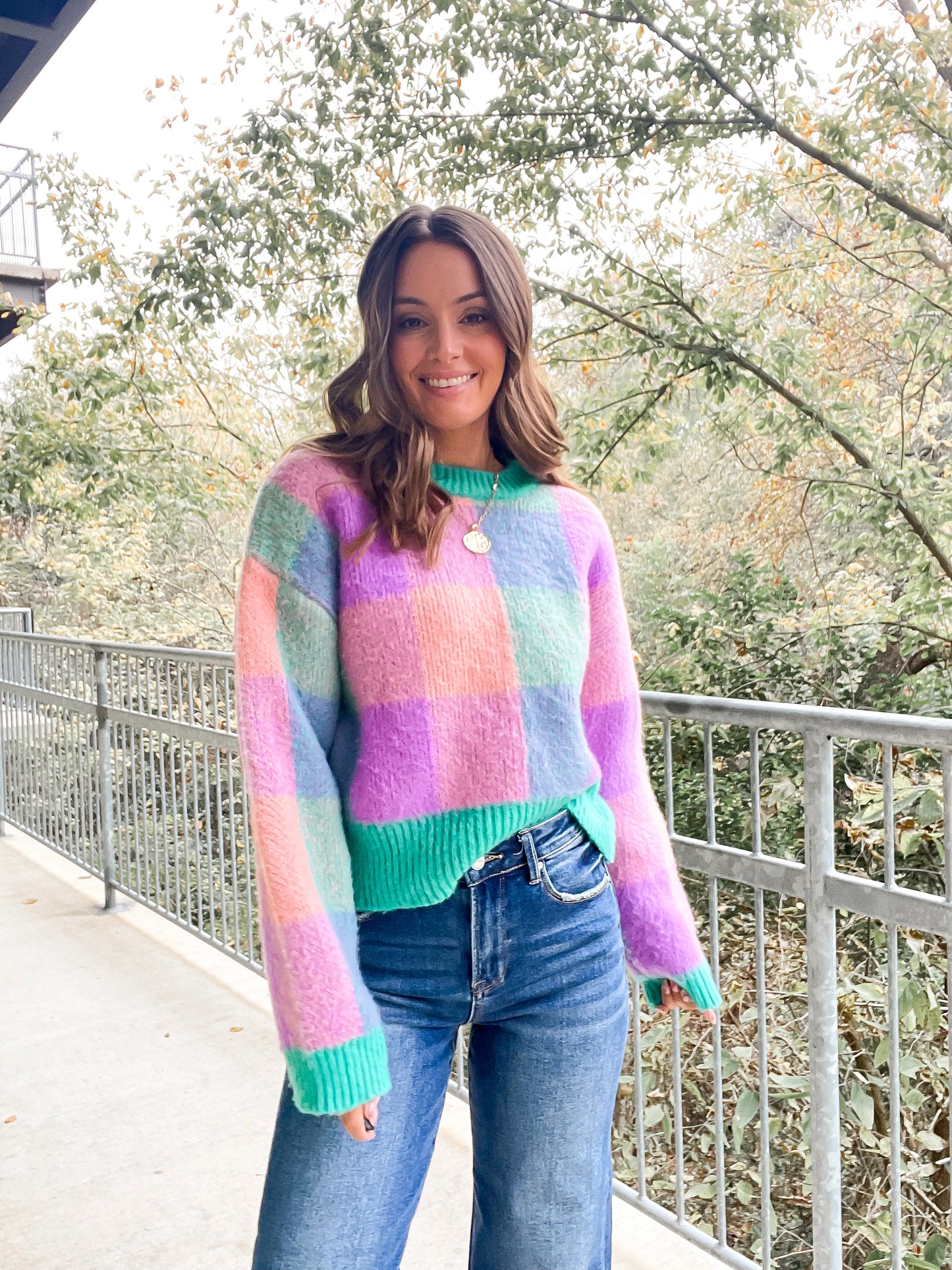 Jade Checker Crop Sweater
