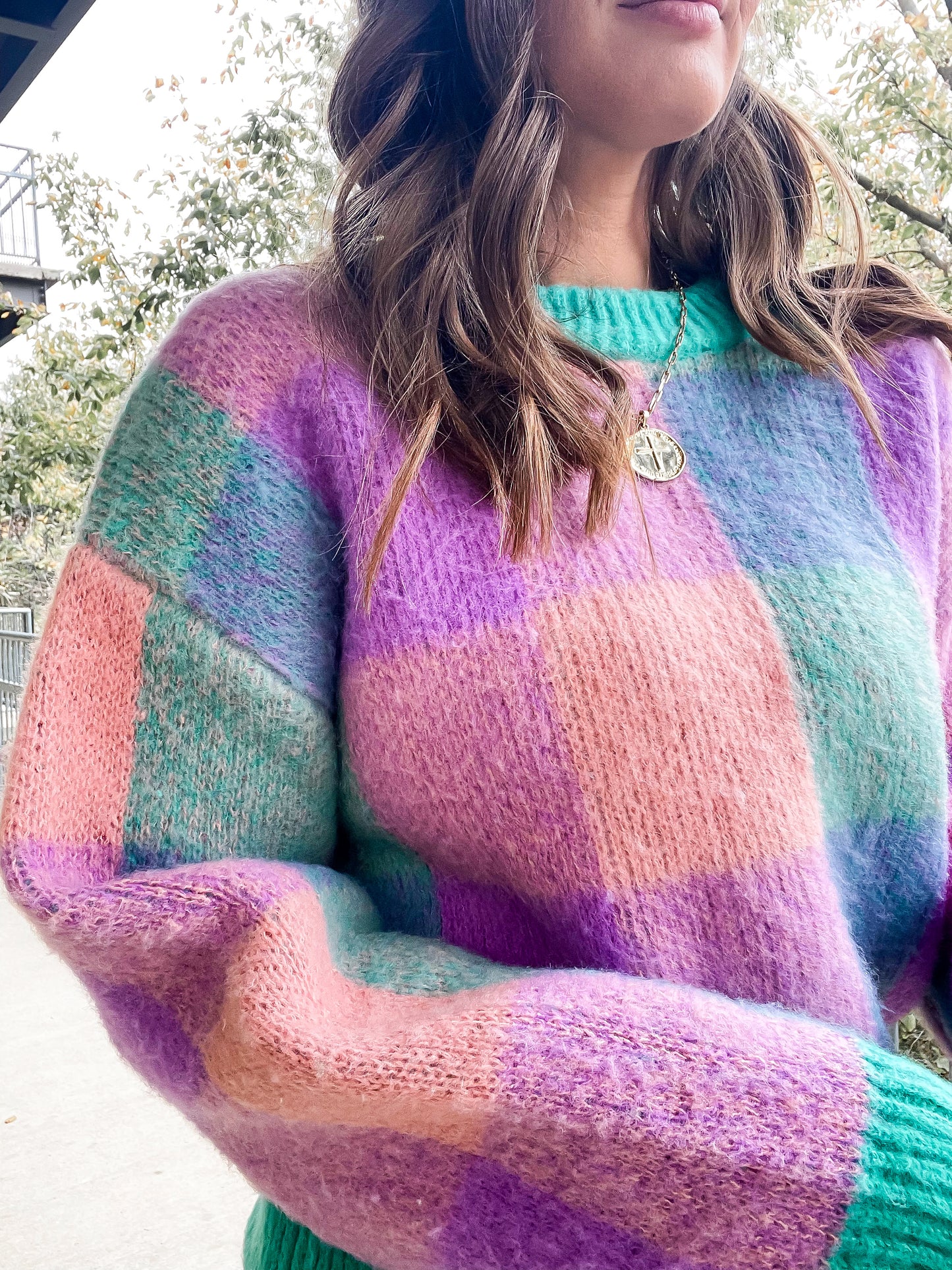 Jade Checker Crop Sweater