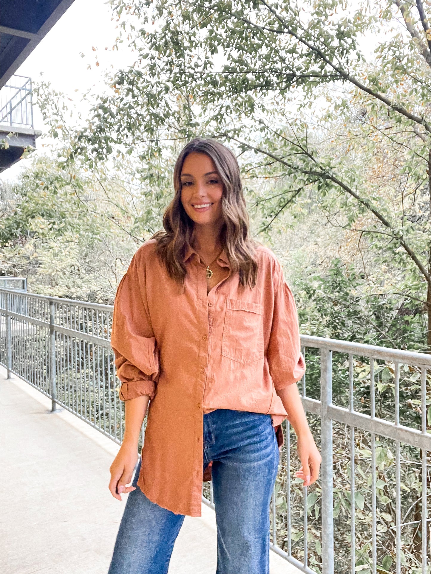 Balloon Sleeve Button Up - Hazelnut