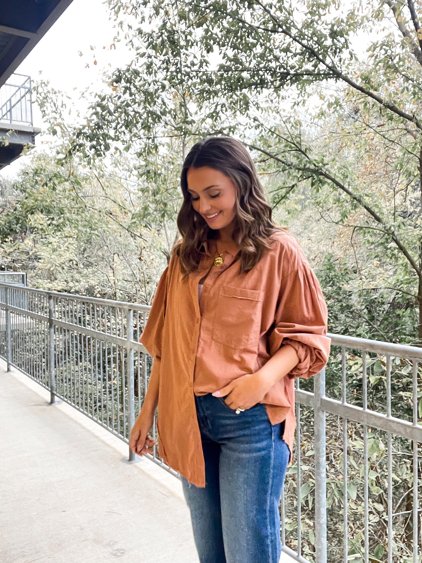 Balloon Sleeve Button Up - Hazelnut