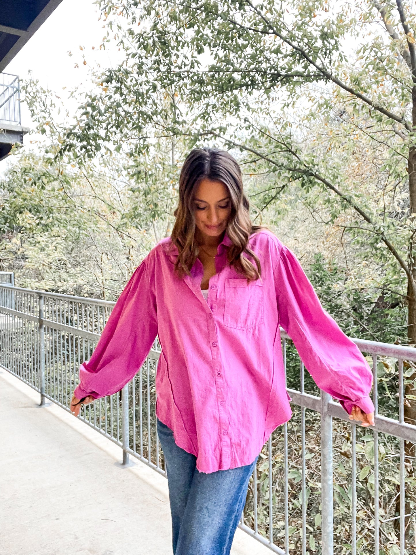 Balloon Sleeve Button Up - Orchid