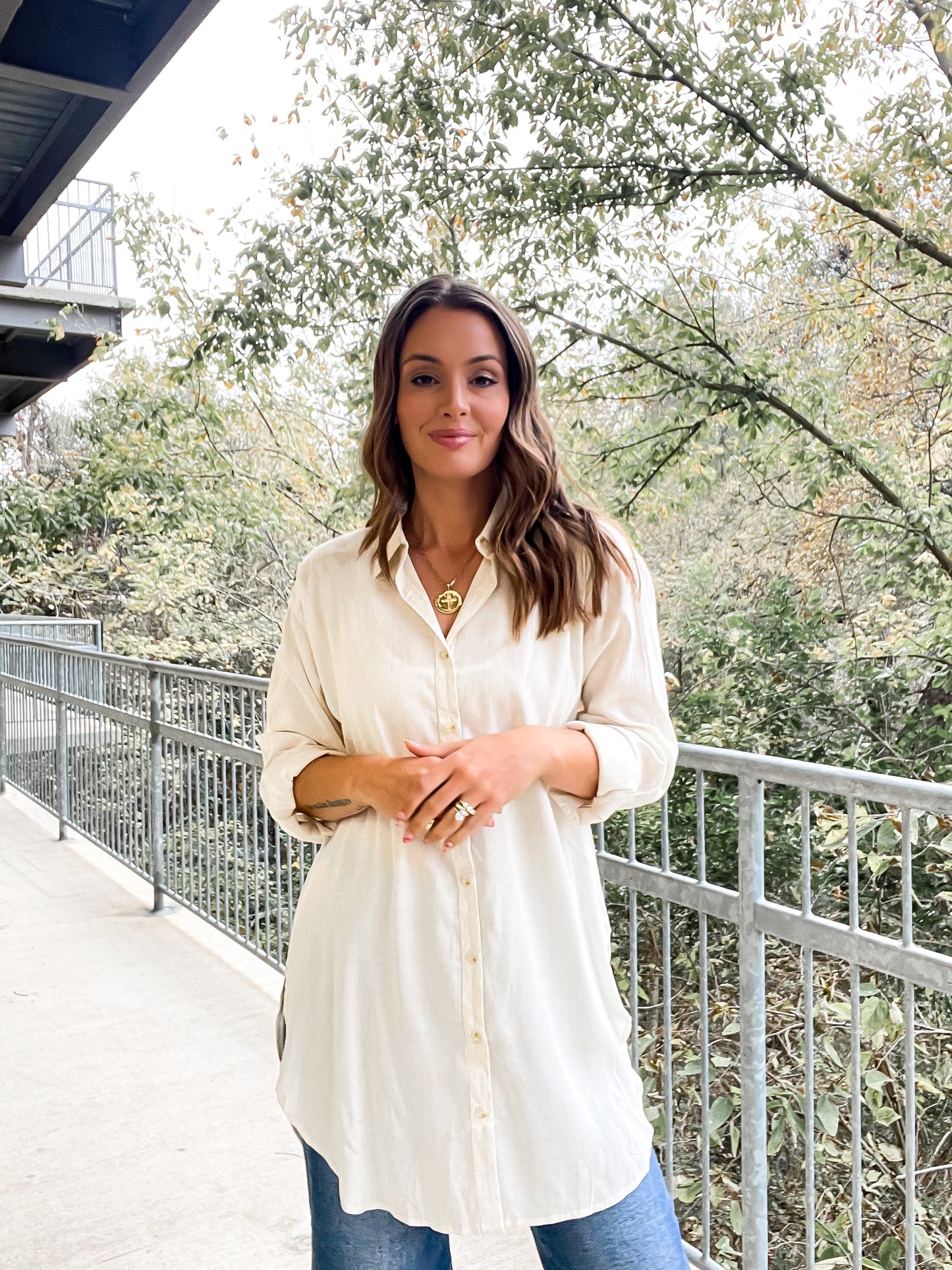 Ecru Cream Button Up
