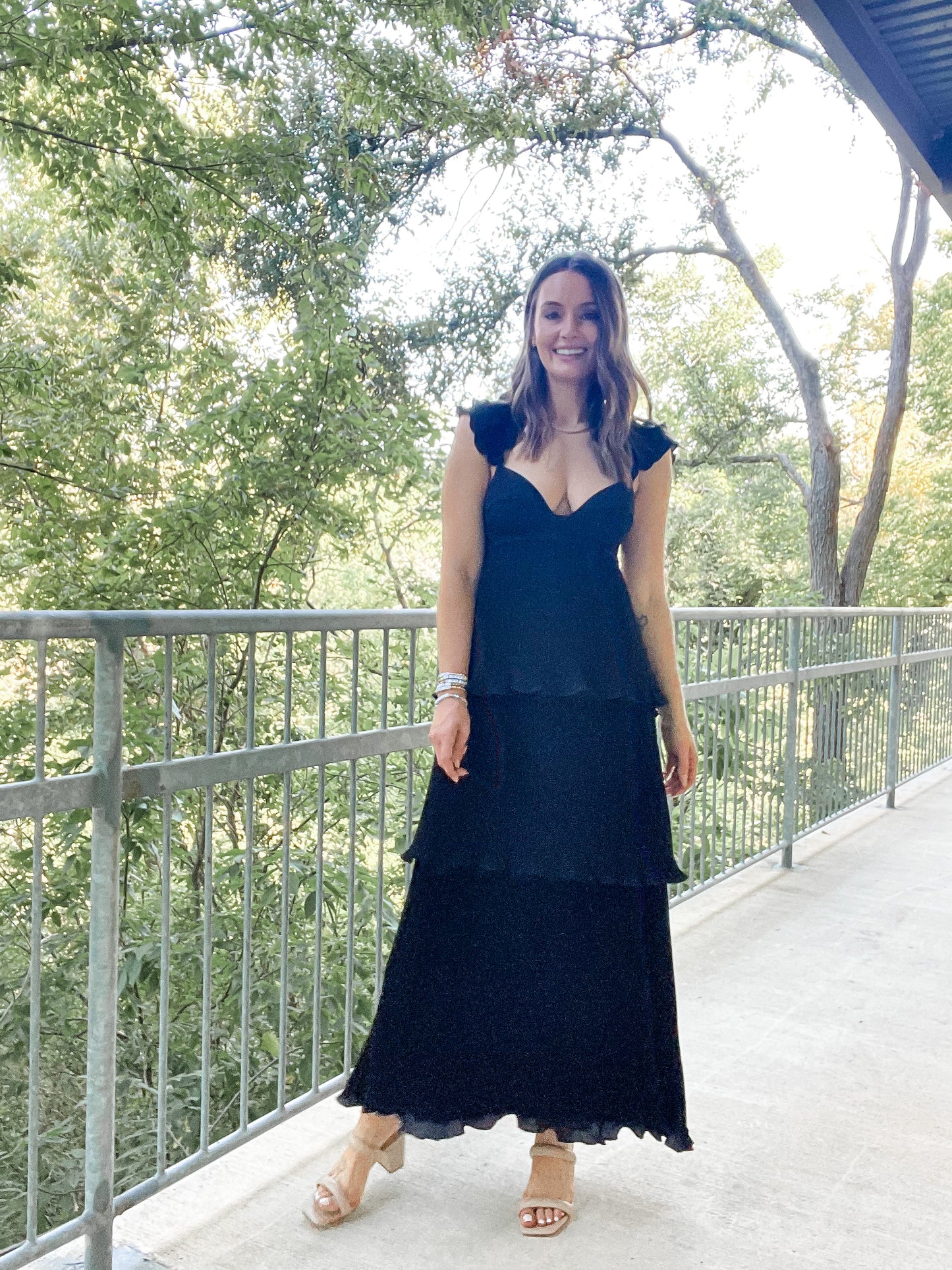 Layered Ruffle Dress - Black
