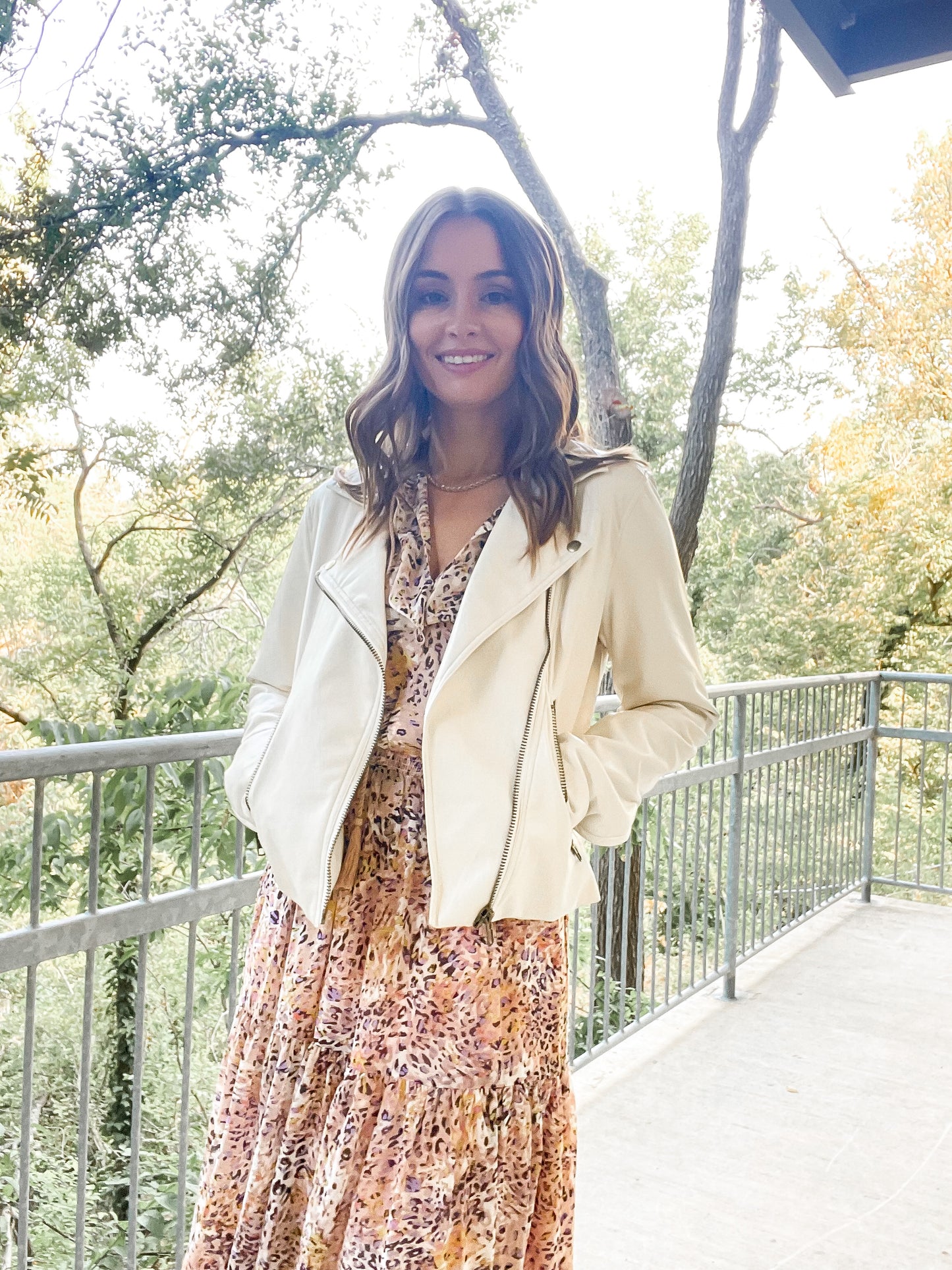 Faux Leather Biker Jacket - Cream