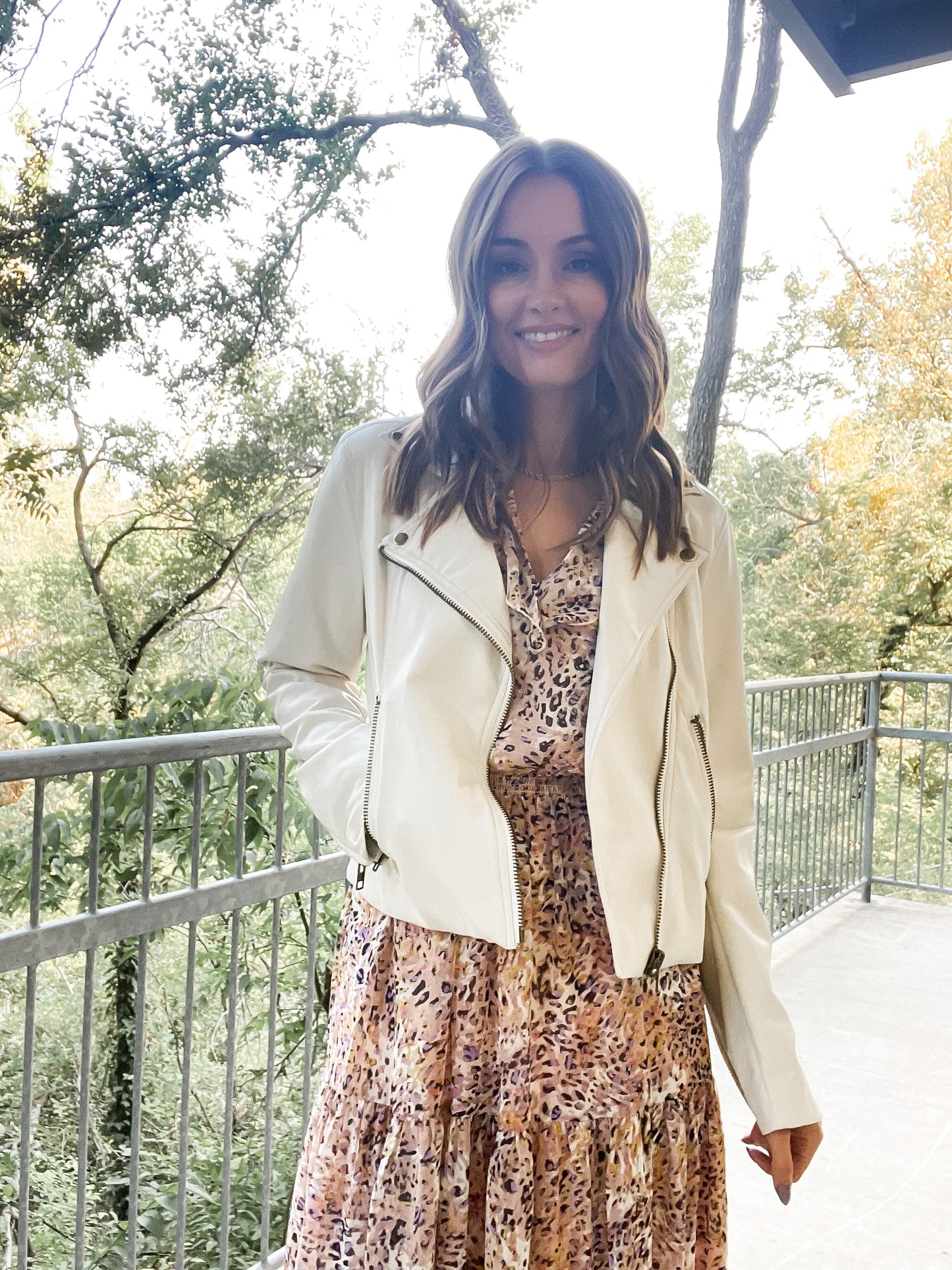 Faux Leather Biker Jacket - Cream