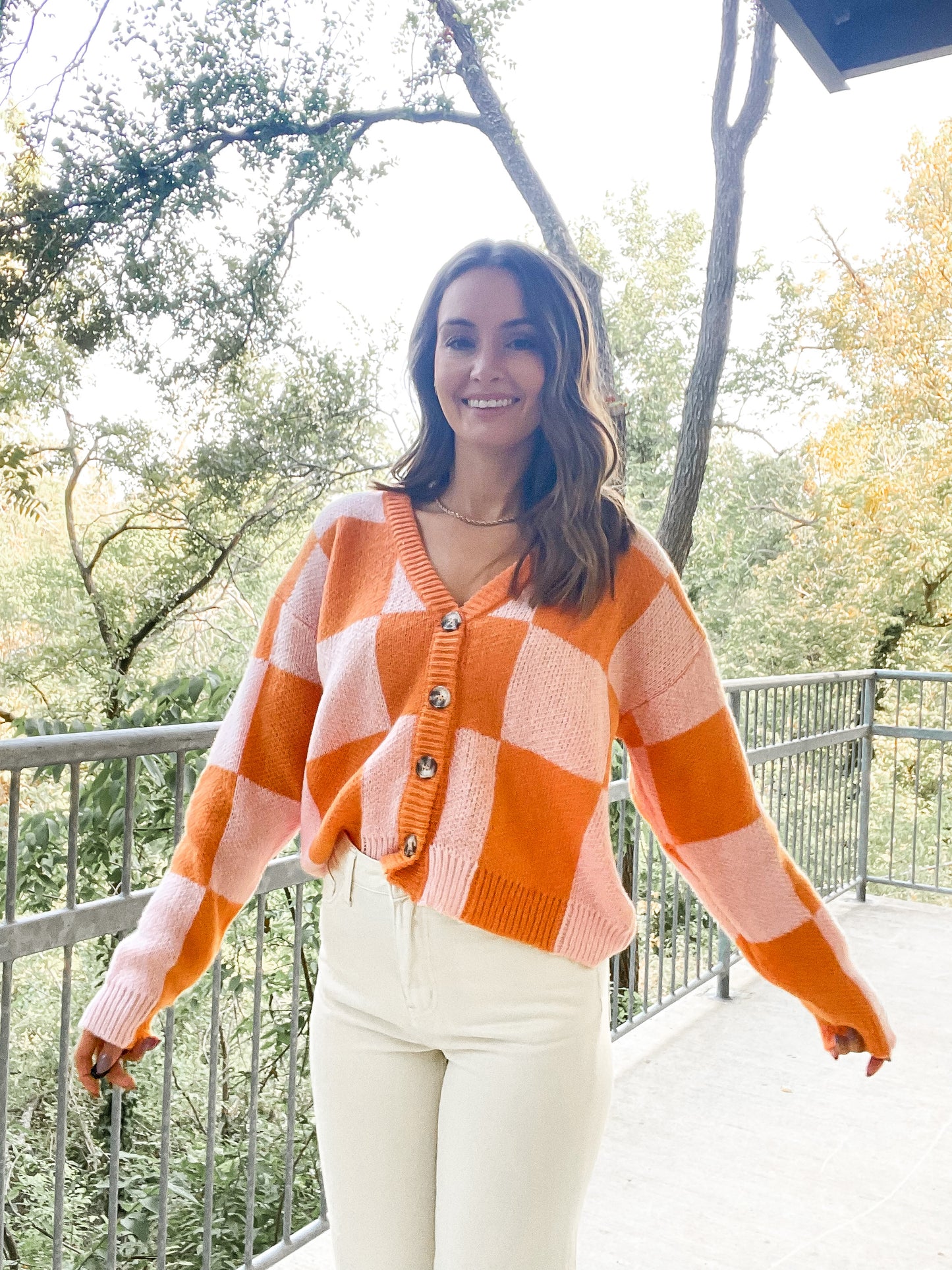 Check Sweater - Orange & Pink