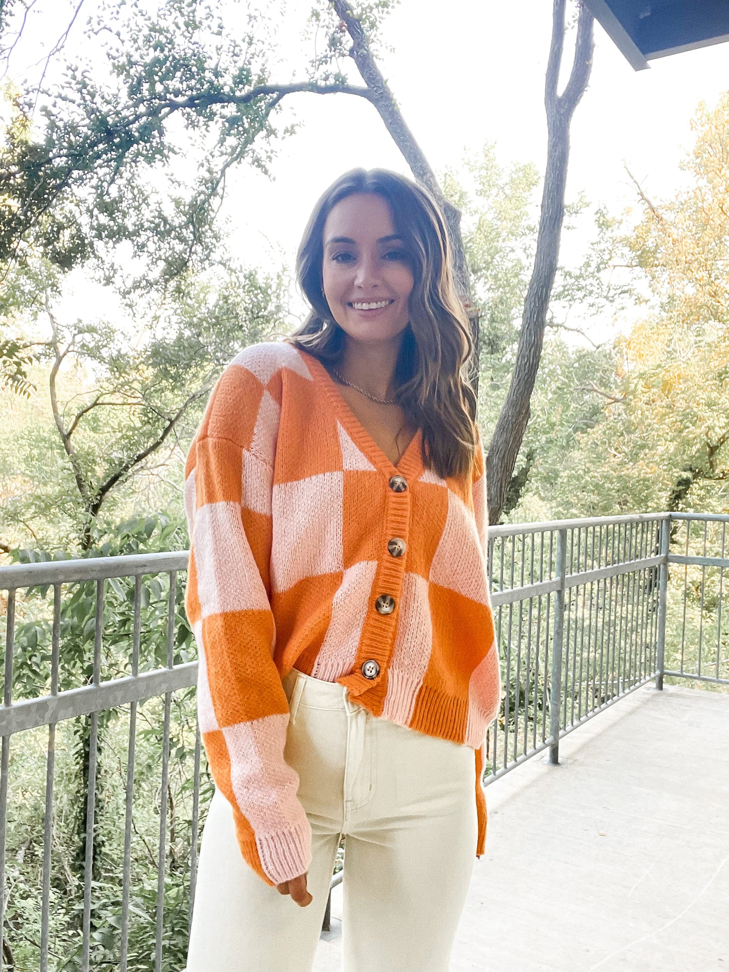 Check Sweater - Orange & Pink