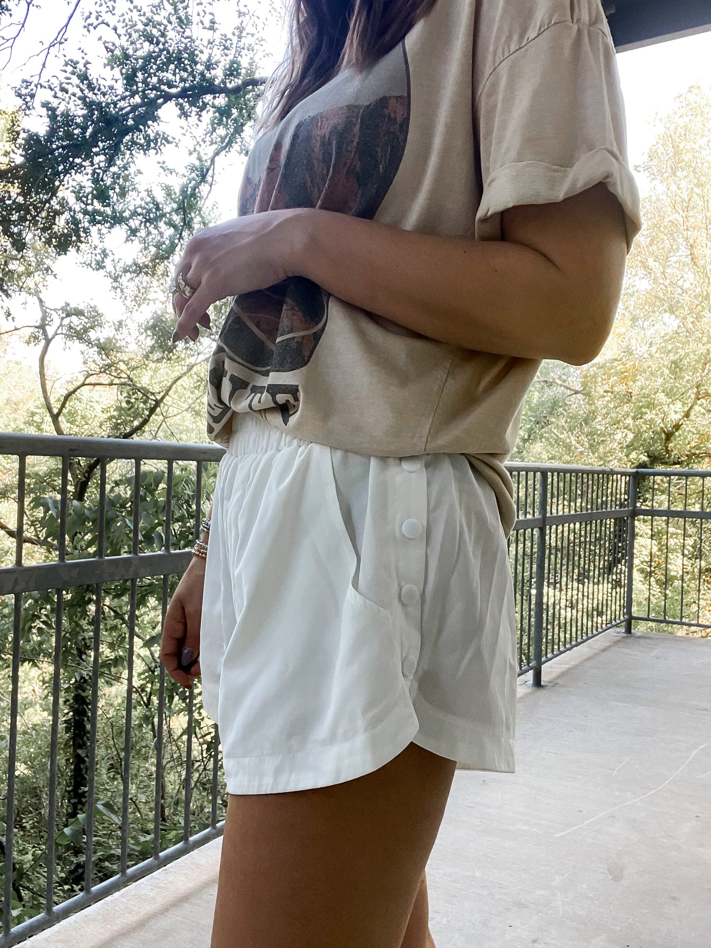 Button Athletic Shorts - white