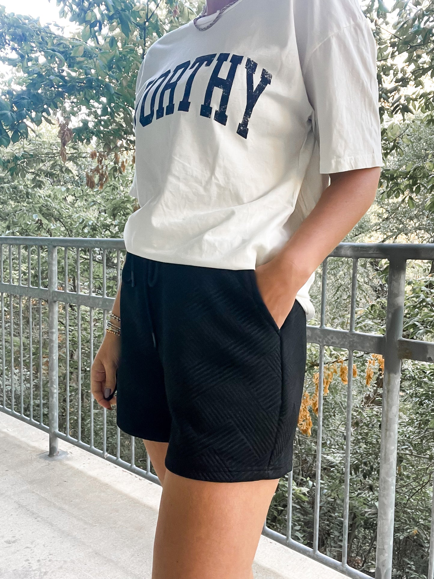 Jacquard Drawstring Shorts - Black