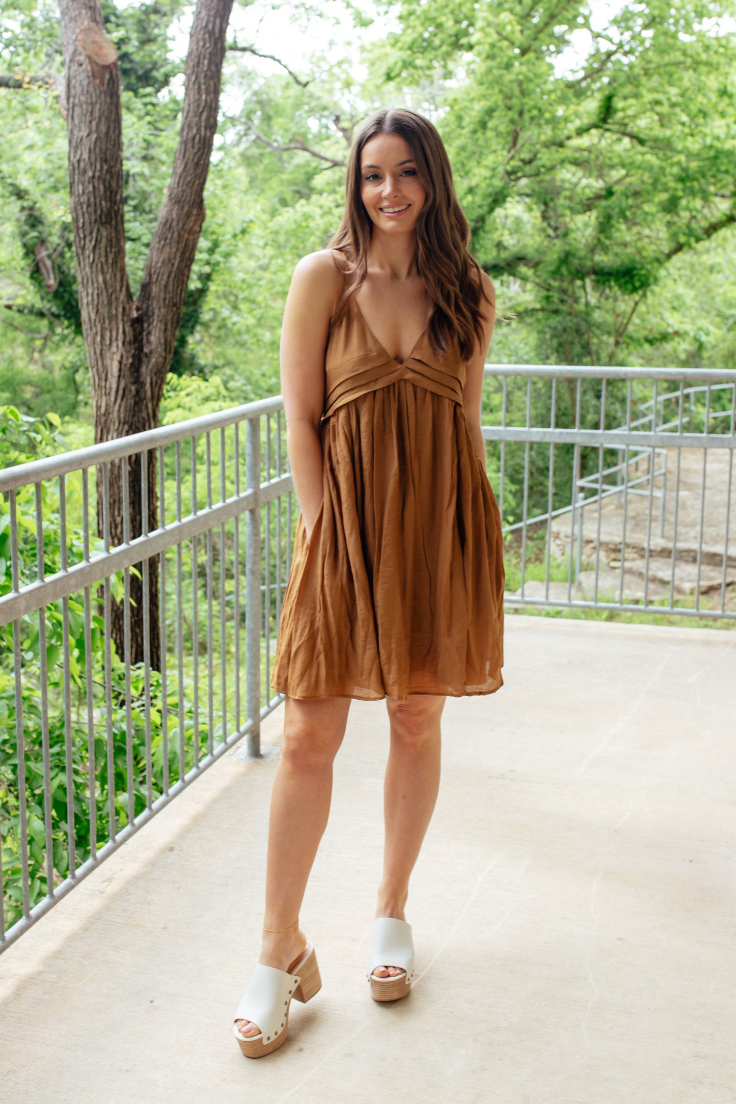 Coffee Pleated Dress