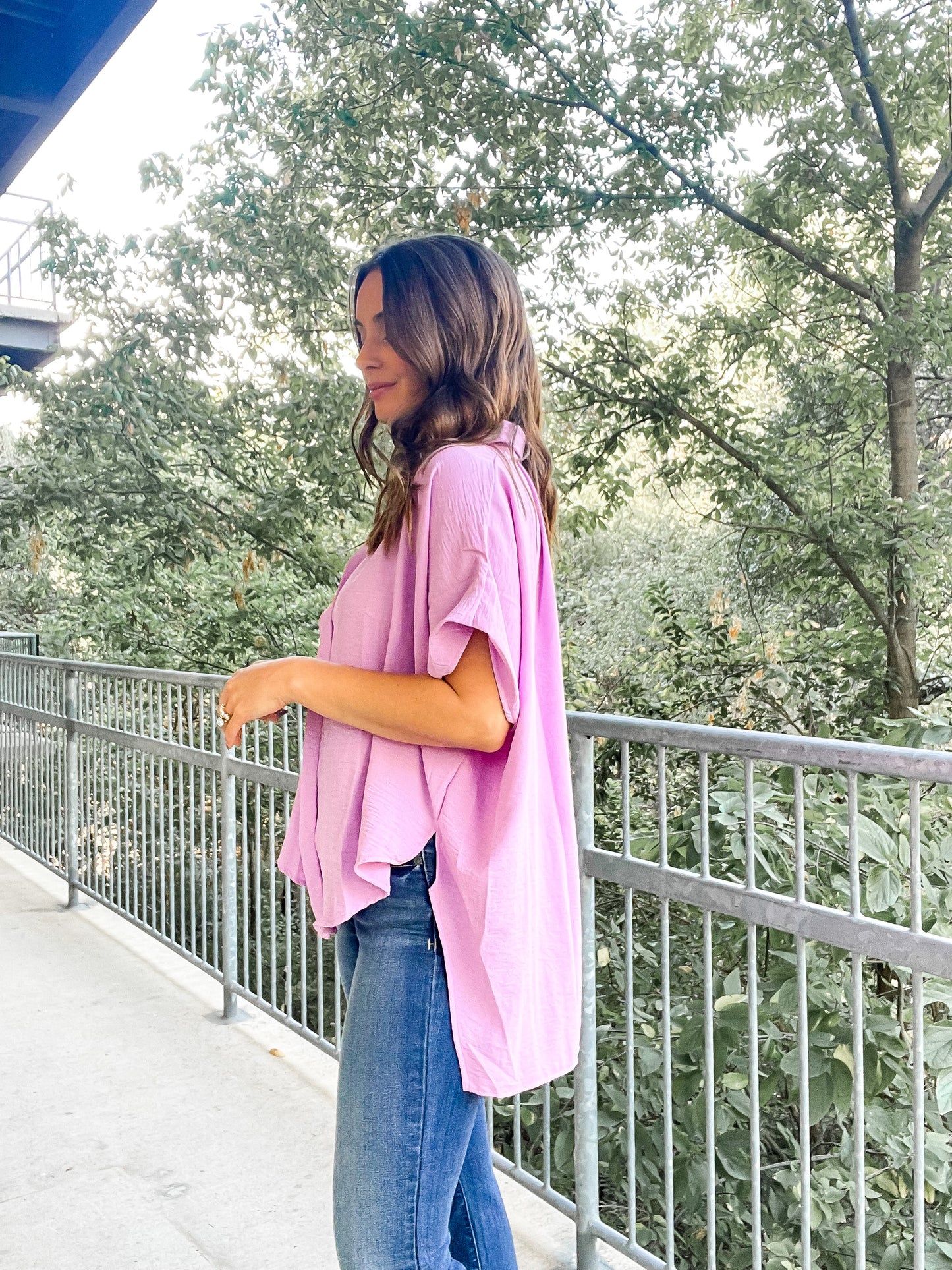 Drape Button Up Blouse - lilac
