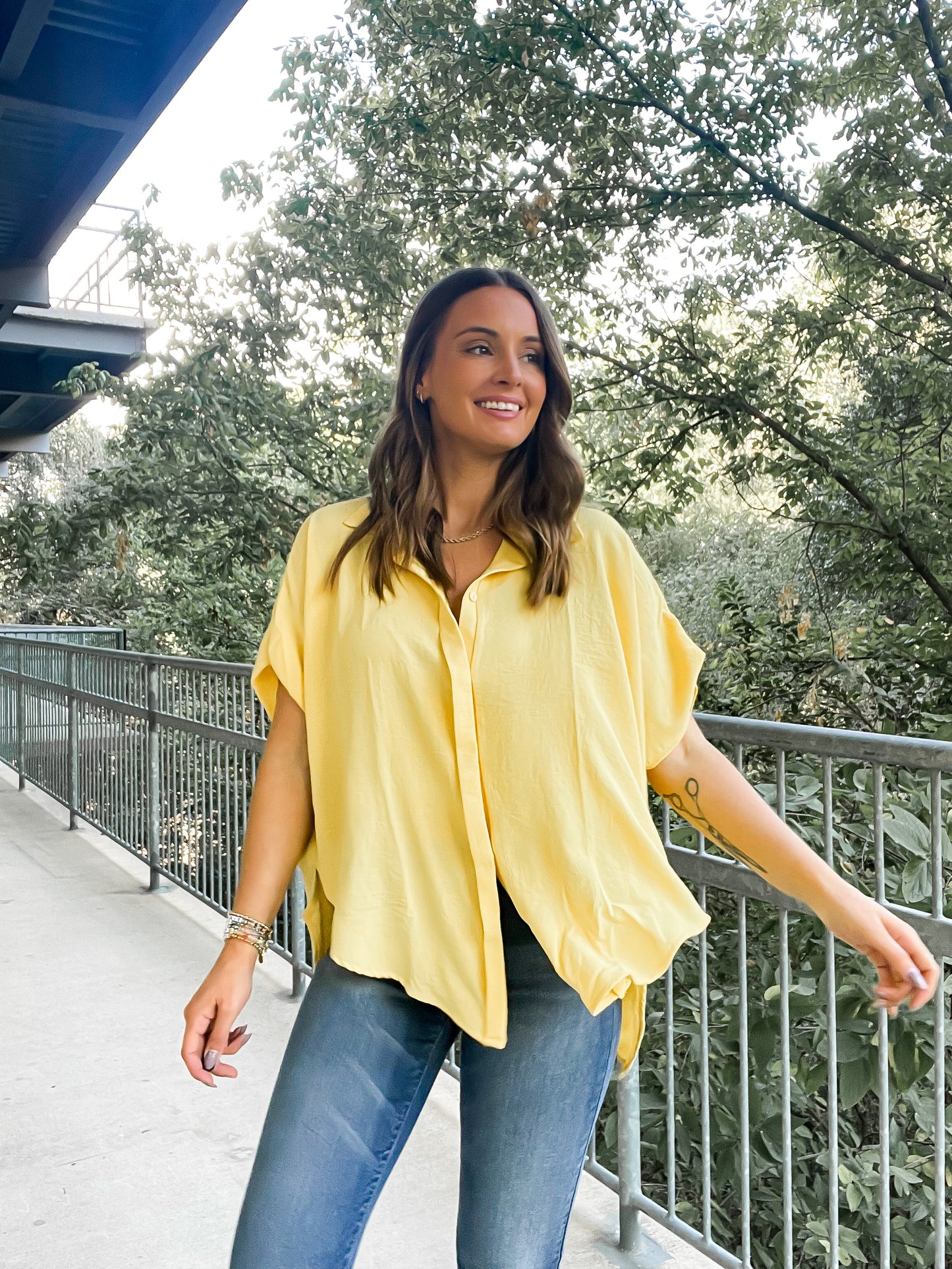 Drape Button up Blouse - lemon