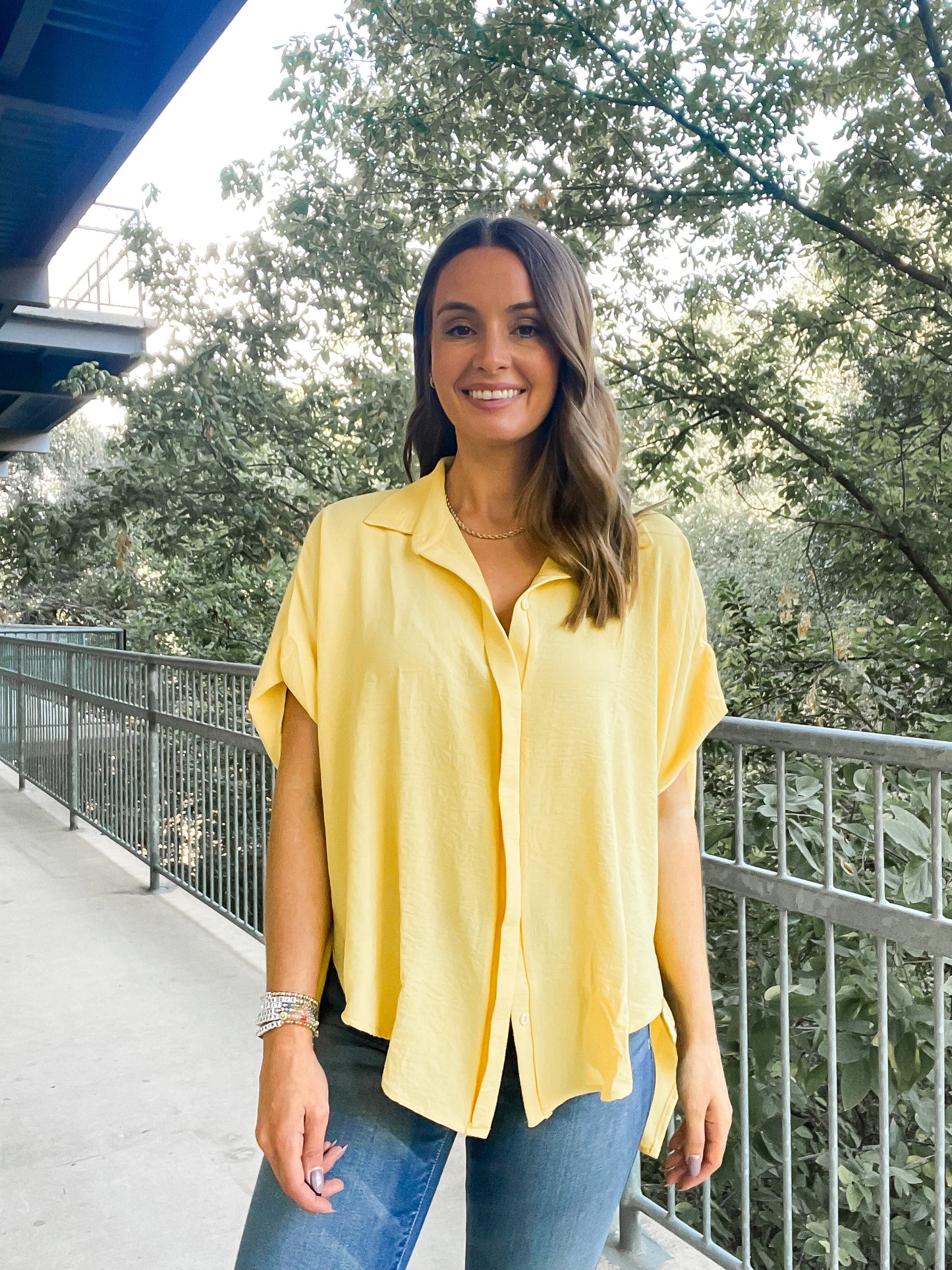Drape Button up Blouse - lemon