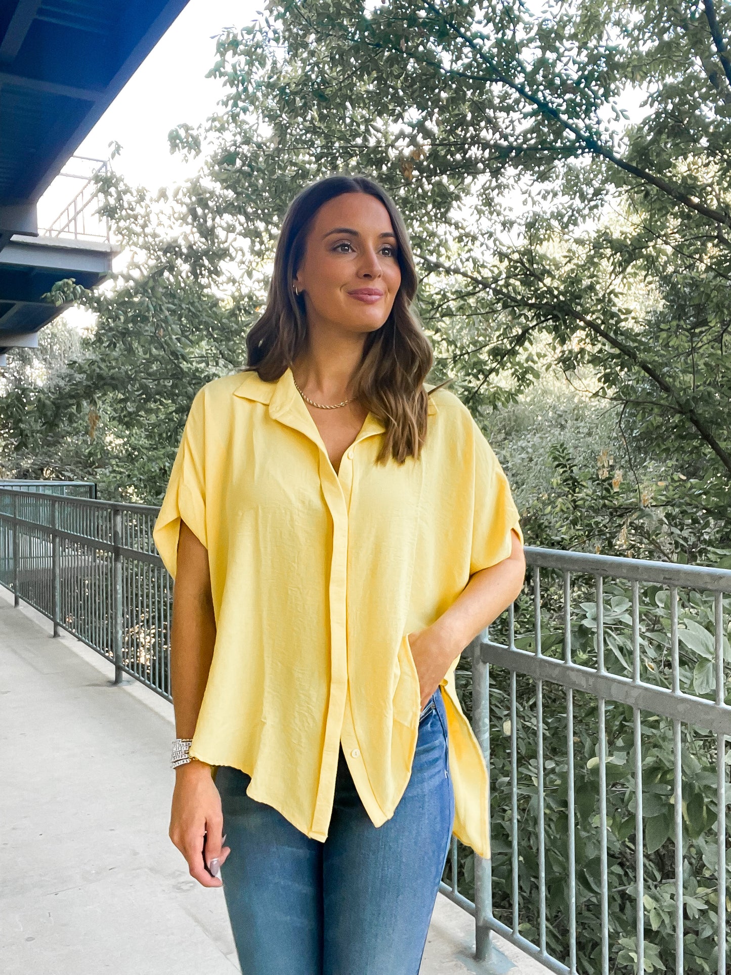 Drape Button up Blouse - lemon