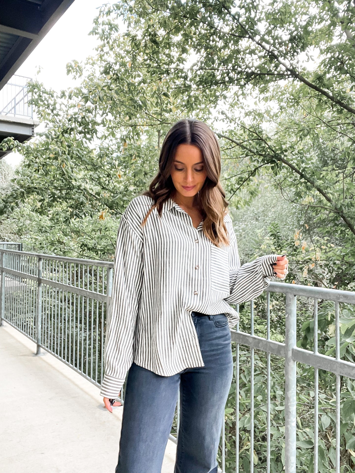 Pin Stripe Button Up - black