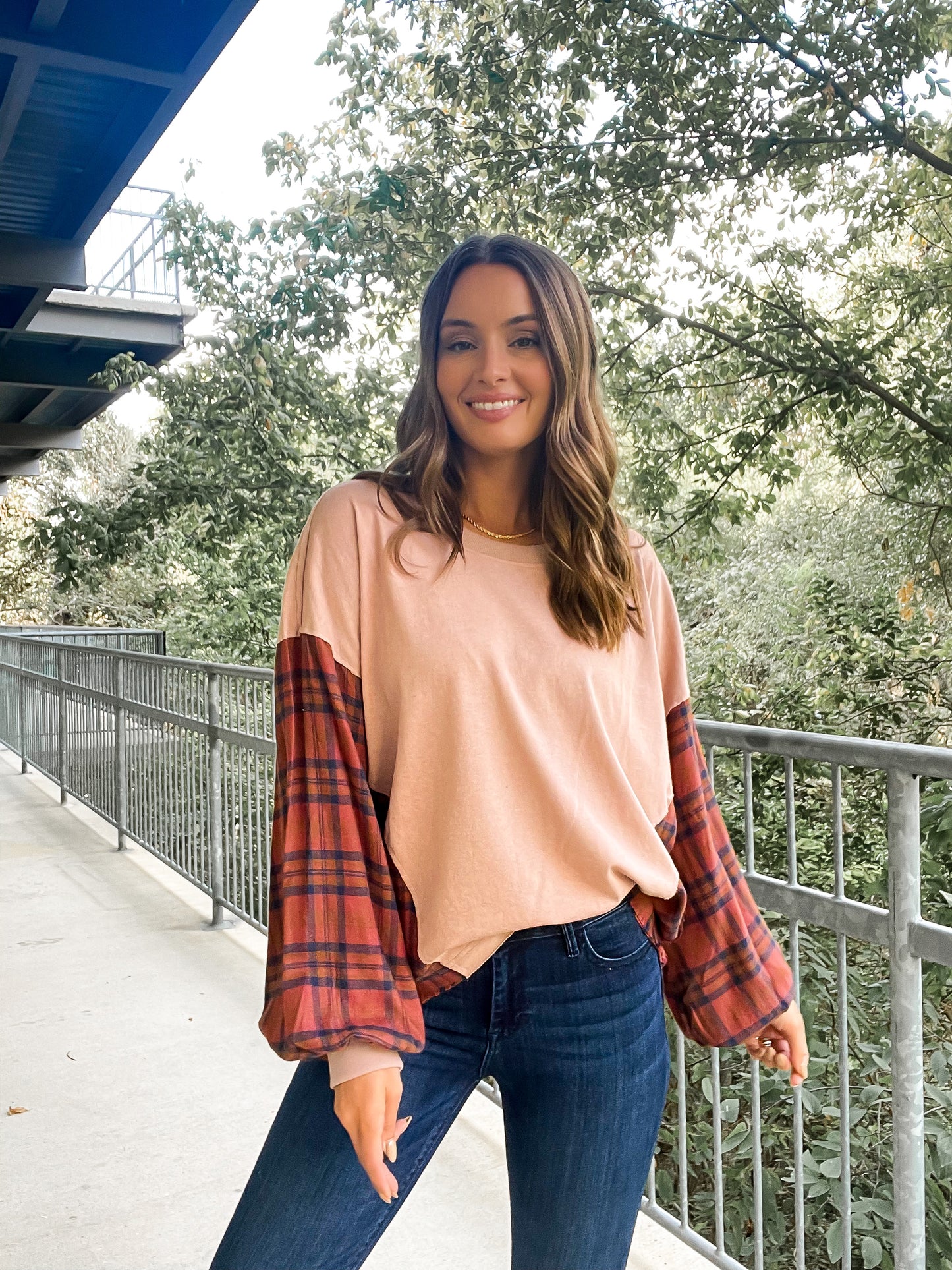 Flannel Tee - Blush