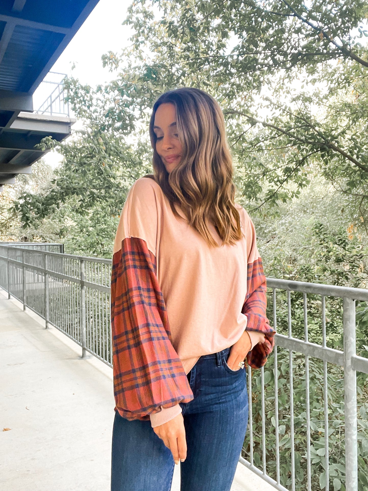 Flannel Tee - Blush