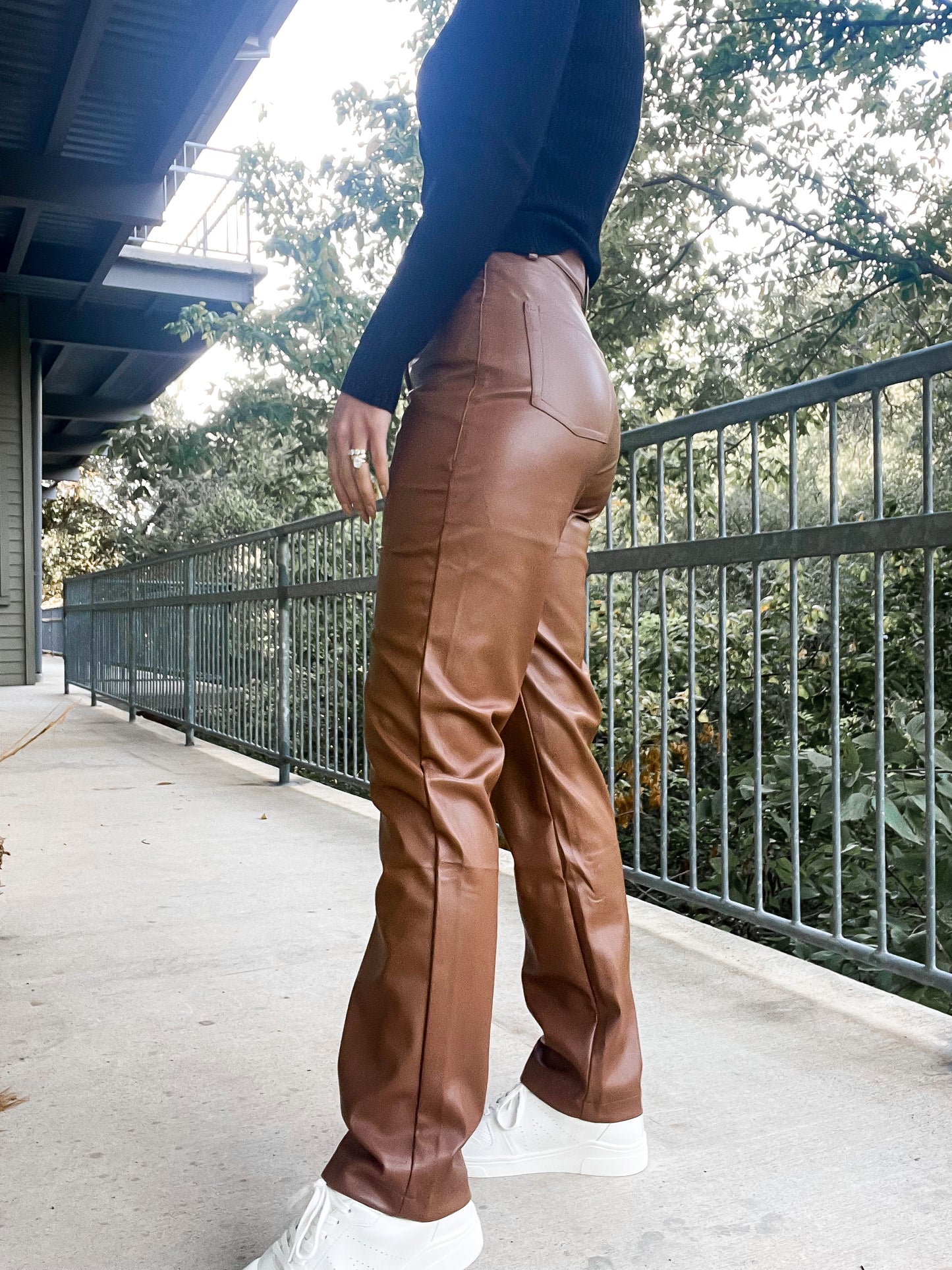 Vegan Leather Pants - chestnut