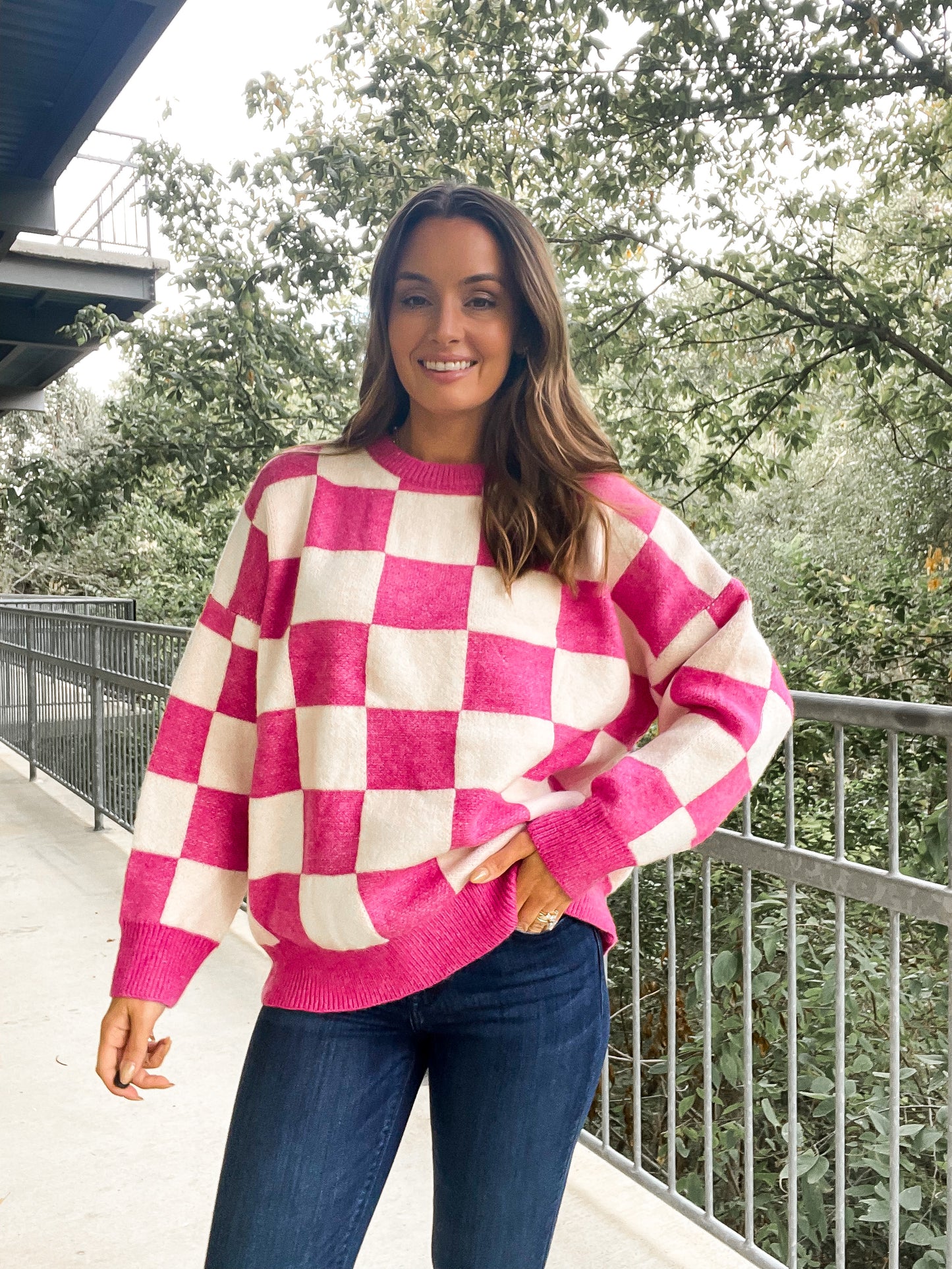 Fuchsia Checkered Sweater