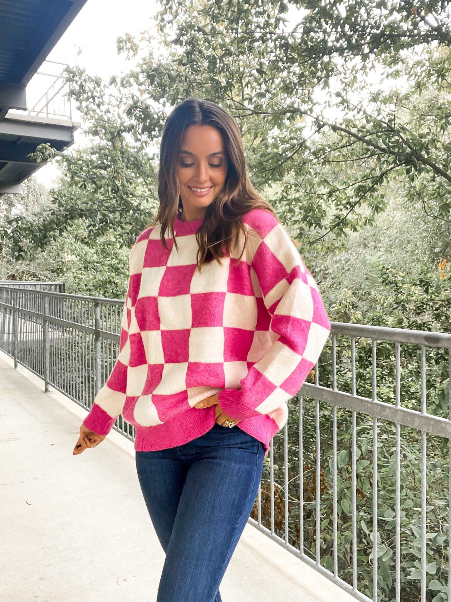 Fuchsia Checkered Sweater