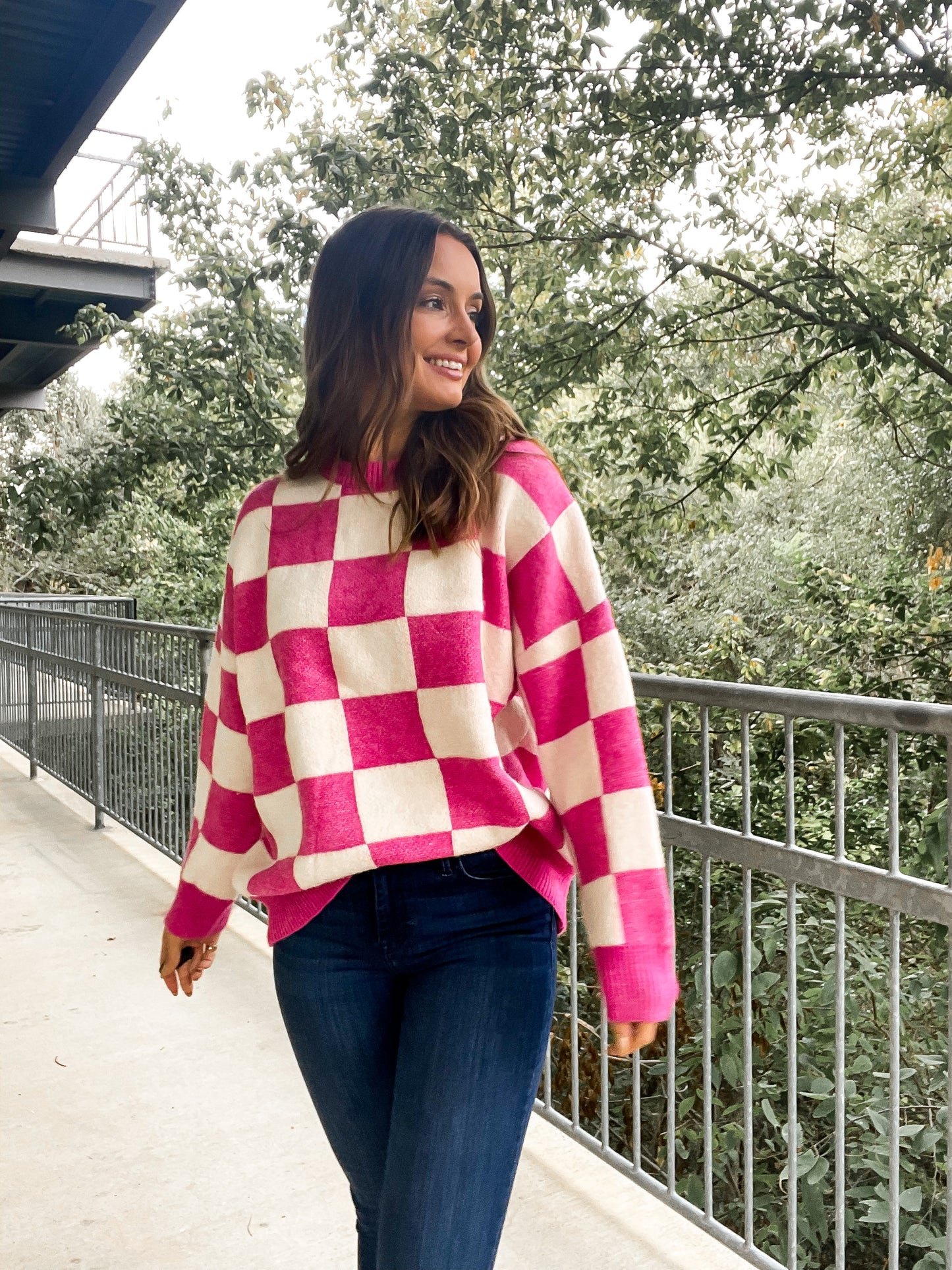 Fuchsia Checkered Sweater