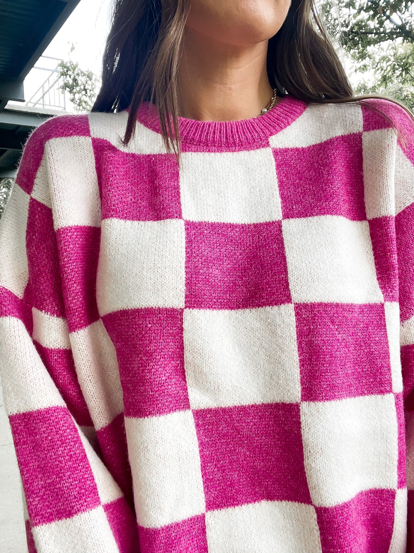 Fuchsia Checkered Sweater