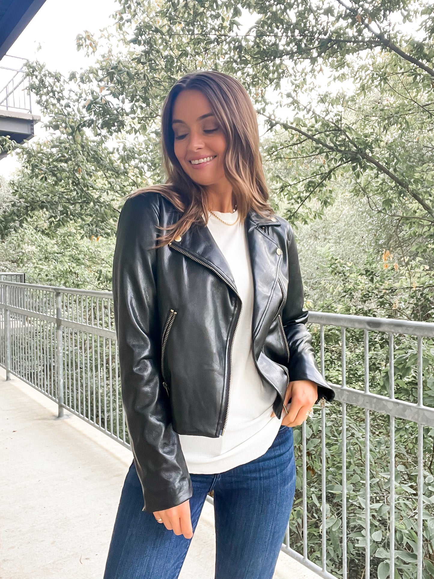 Faux Leather Biker Jacket - Black