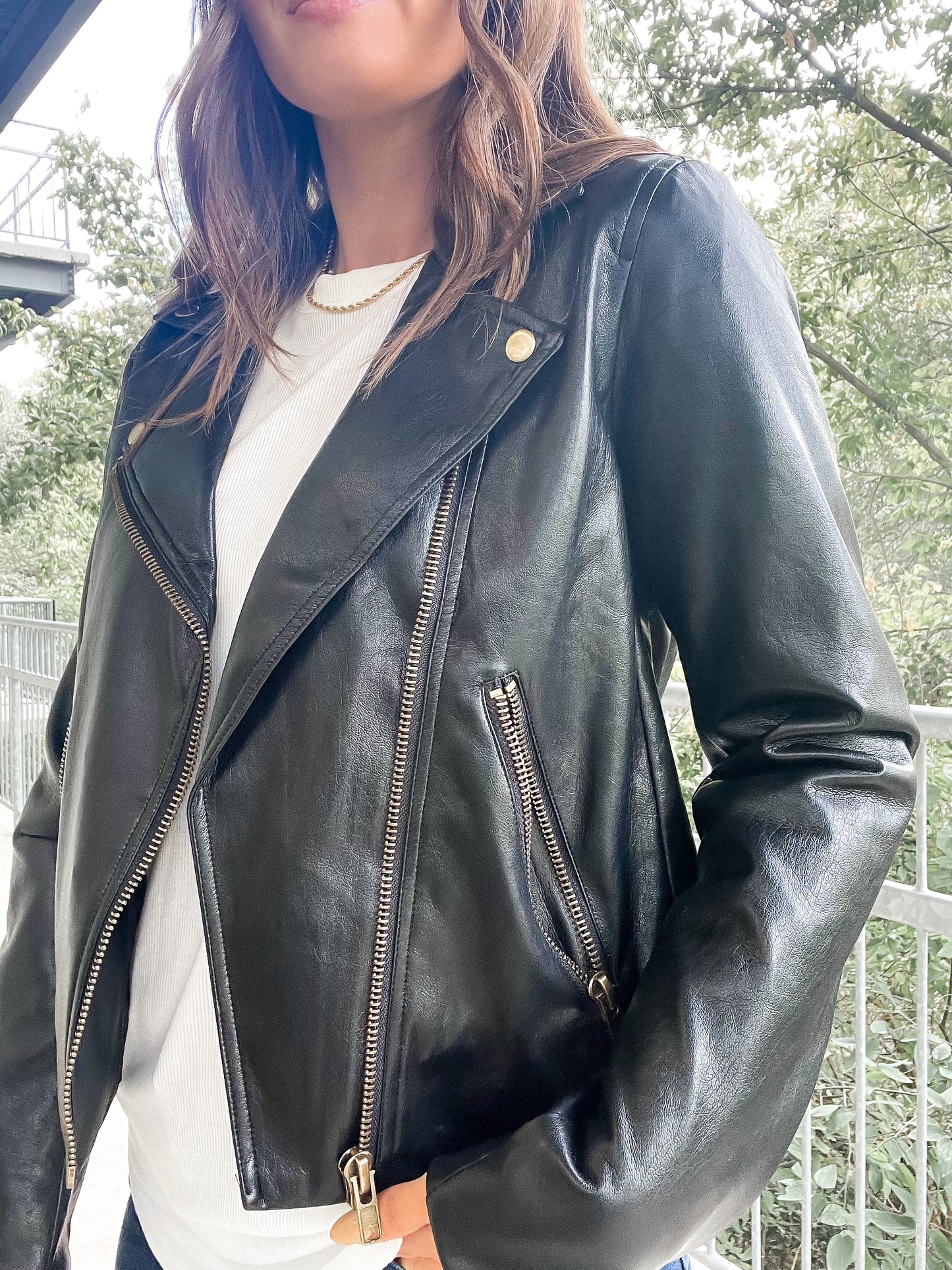 Faux Leather Biker Jacket - Black