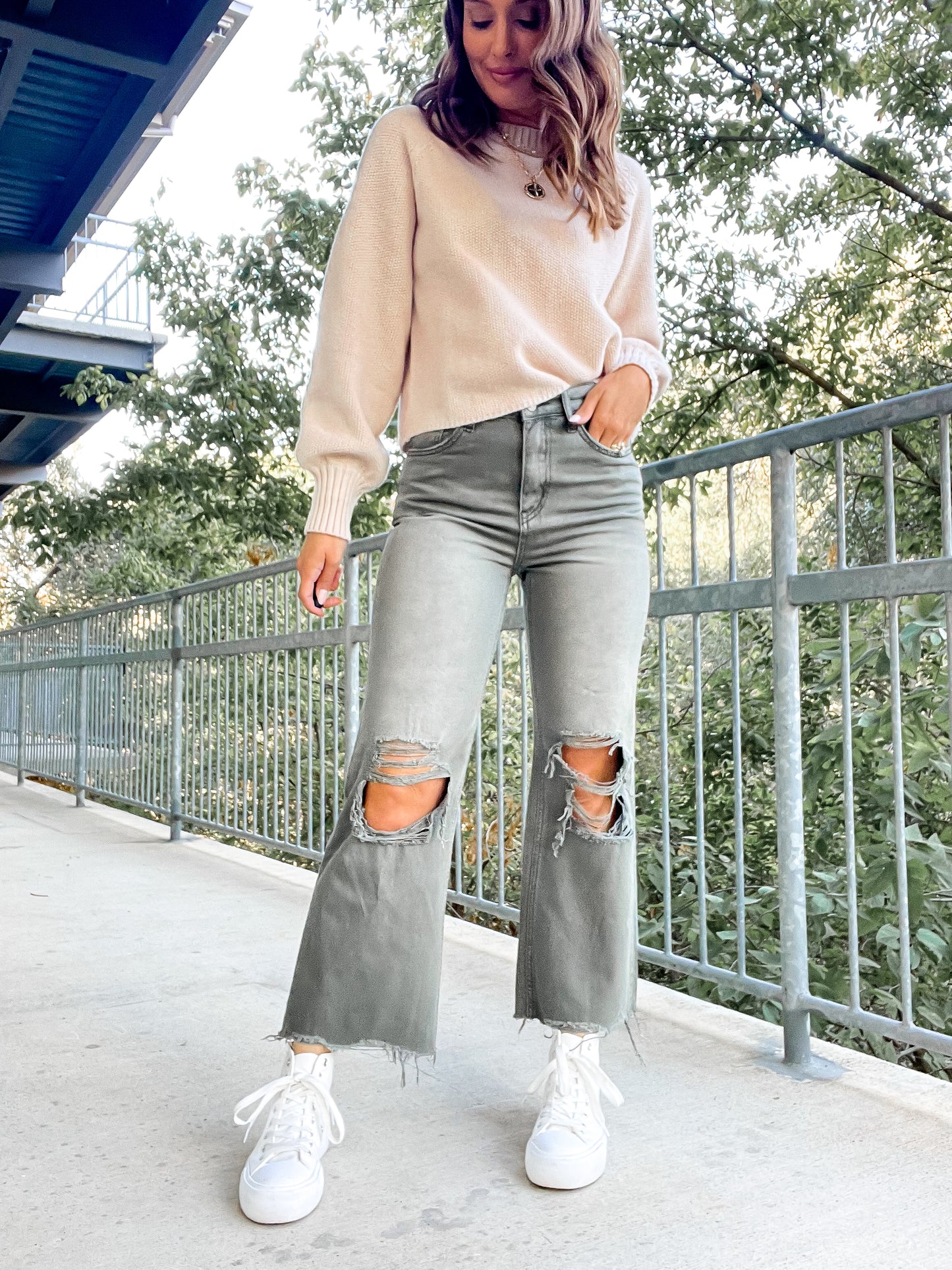 90's Vintage Crop Flare - Olive