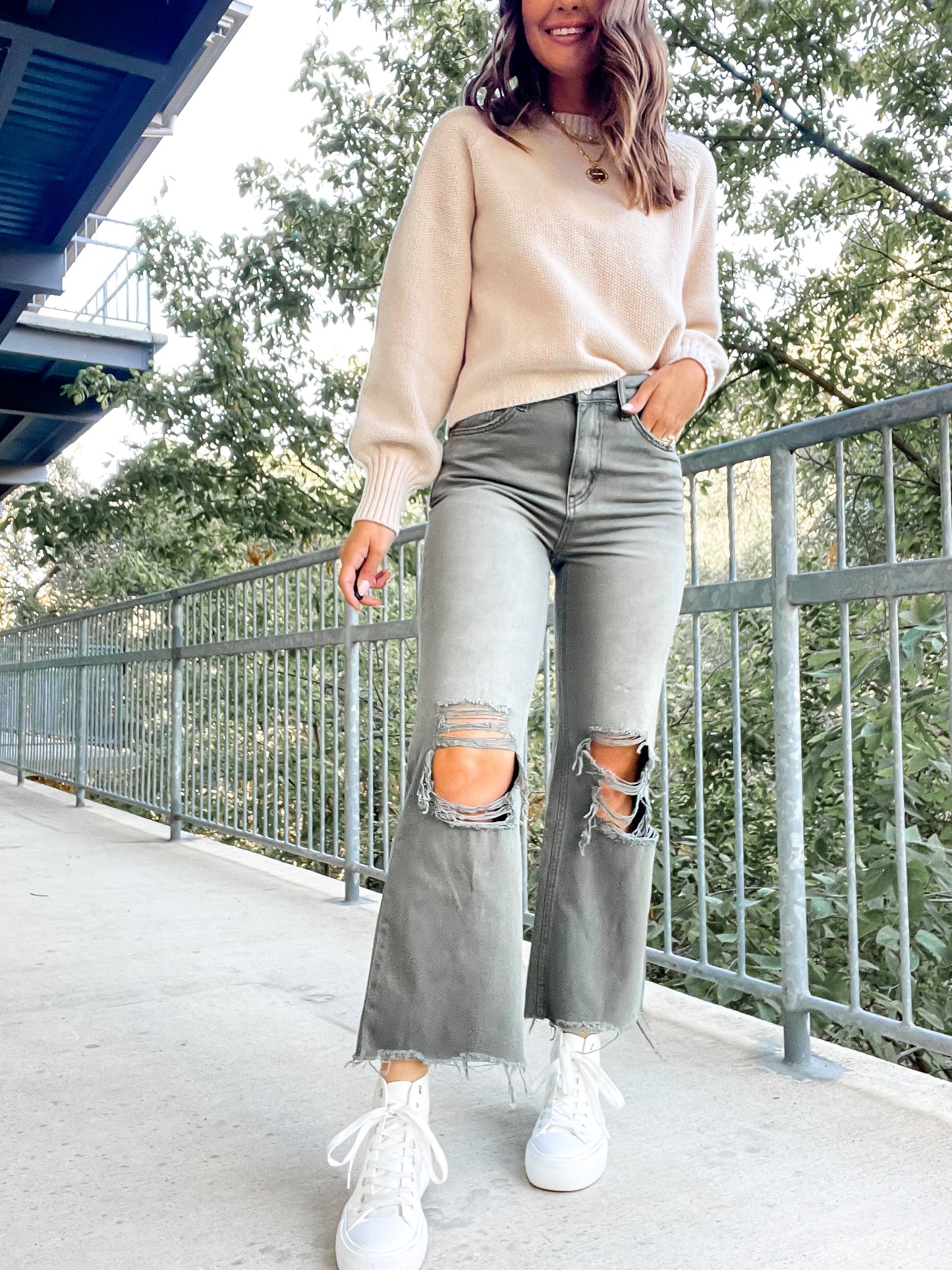 90's Vintage Crop Flare - Olive