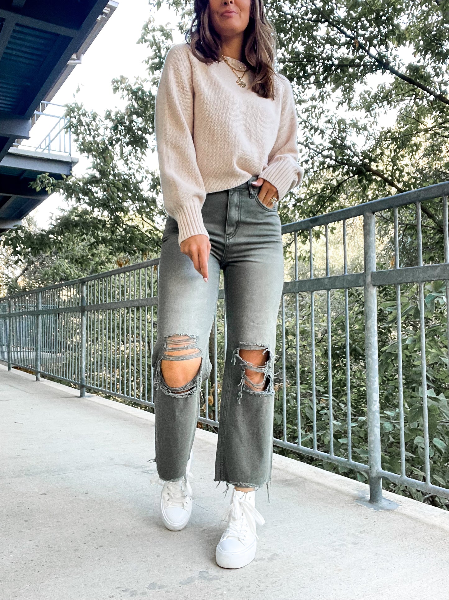 90's Vintage Crop Flare - Olive