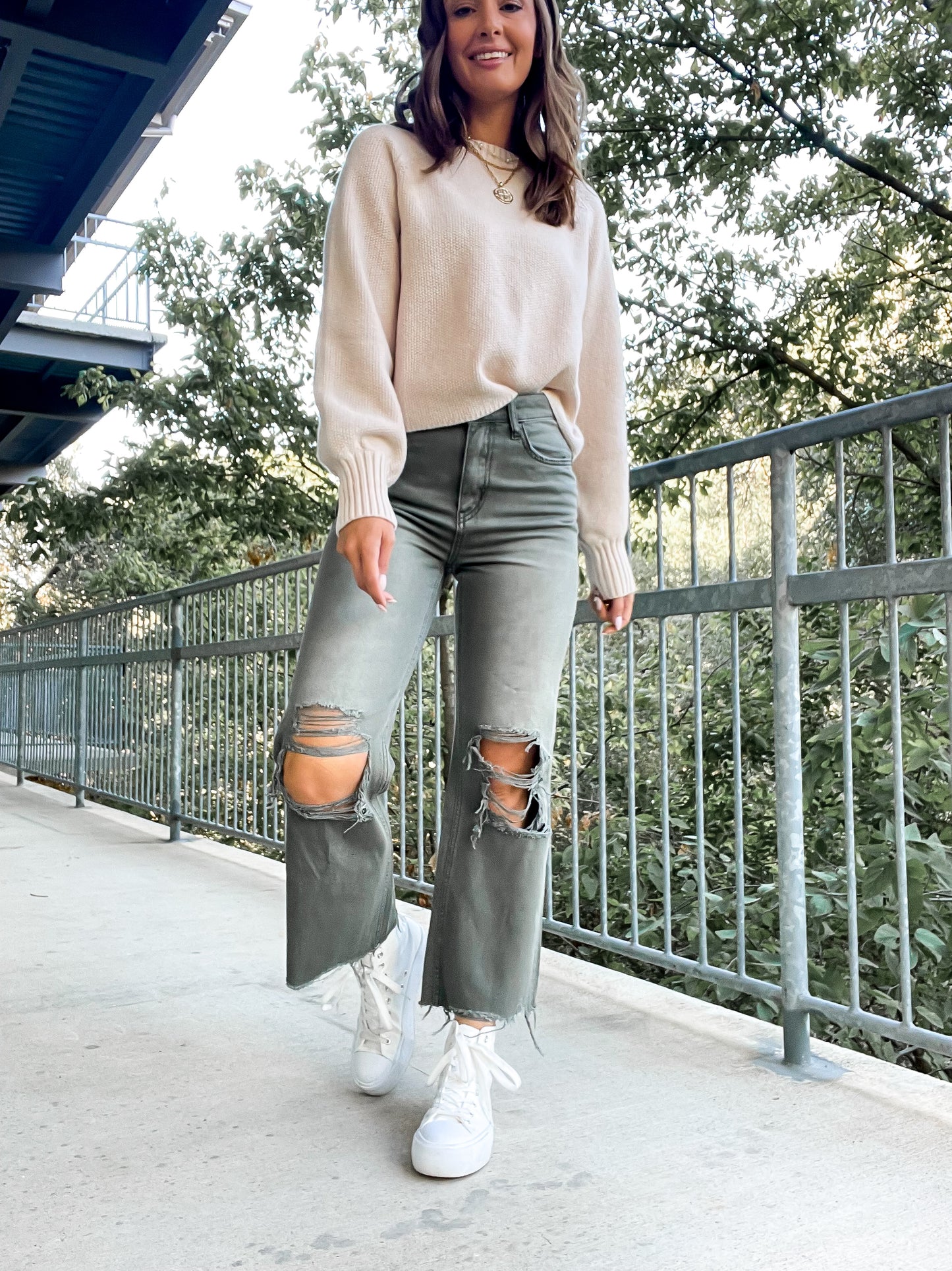 90's Vintage Crop Flare - Olive
