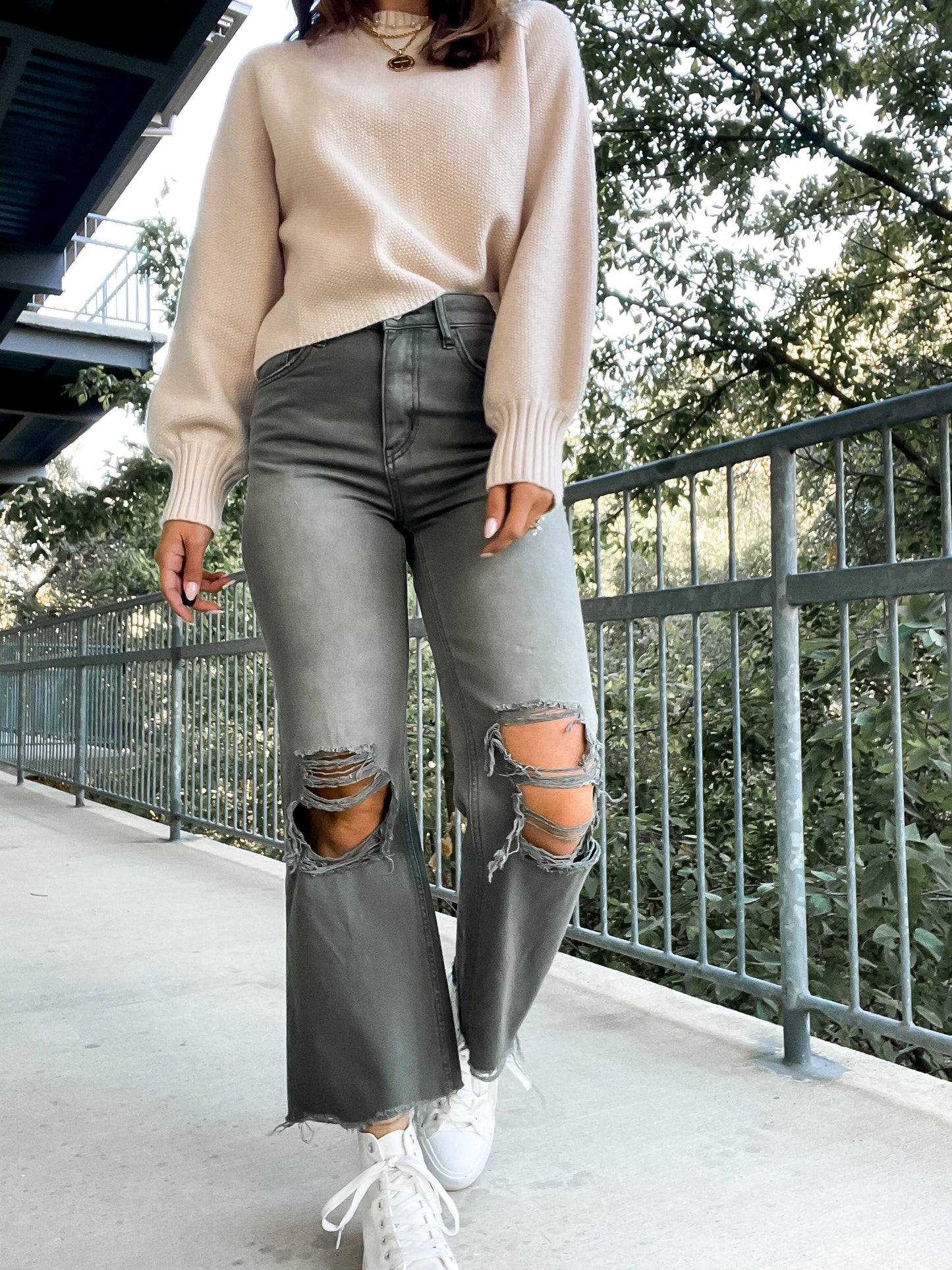 90's Vintage Crop Flare - Olive
