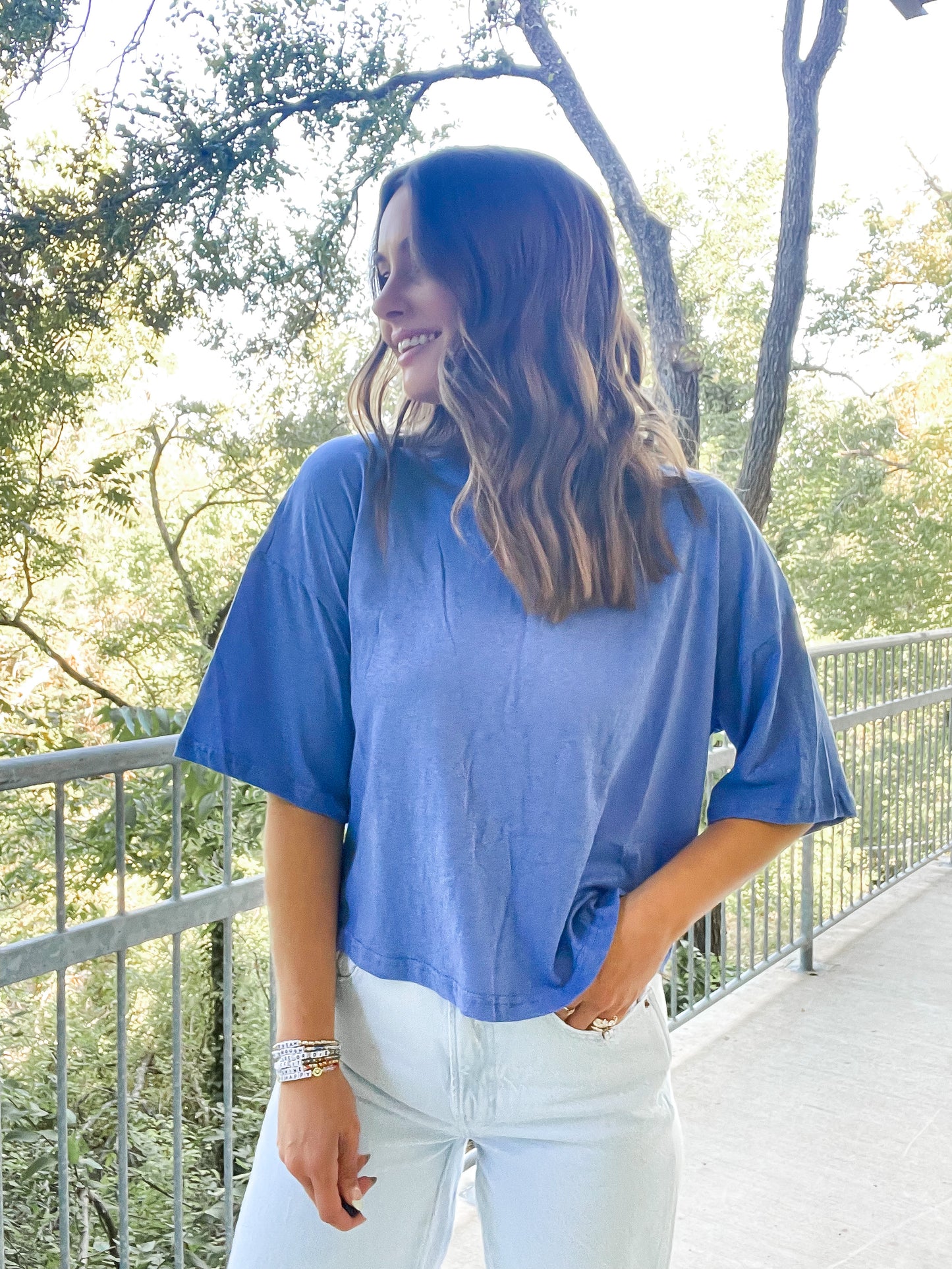 Cropped Tee- Blue Iris