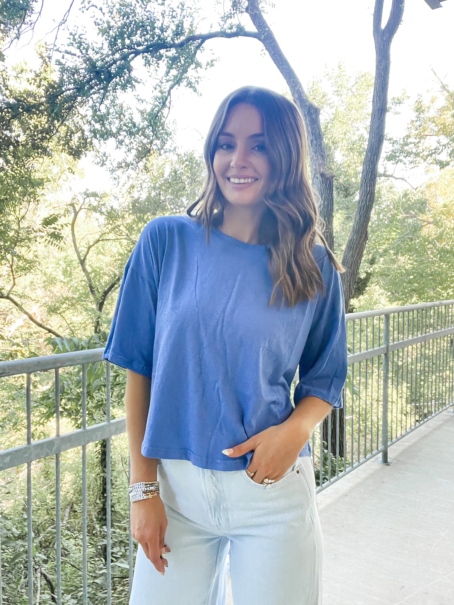 Cropped Tee- Blue Iris