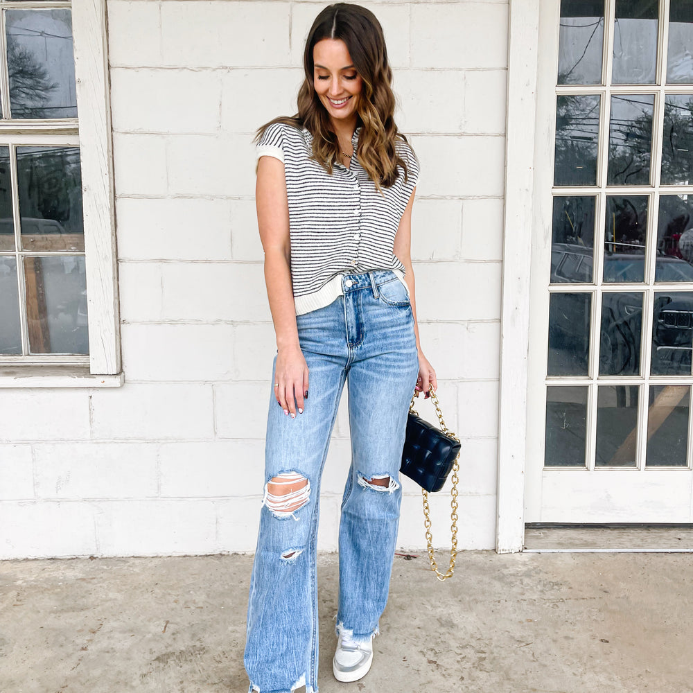 Striped Sweater Button Blouse