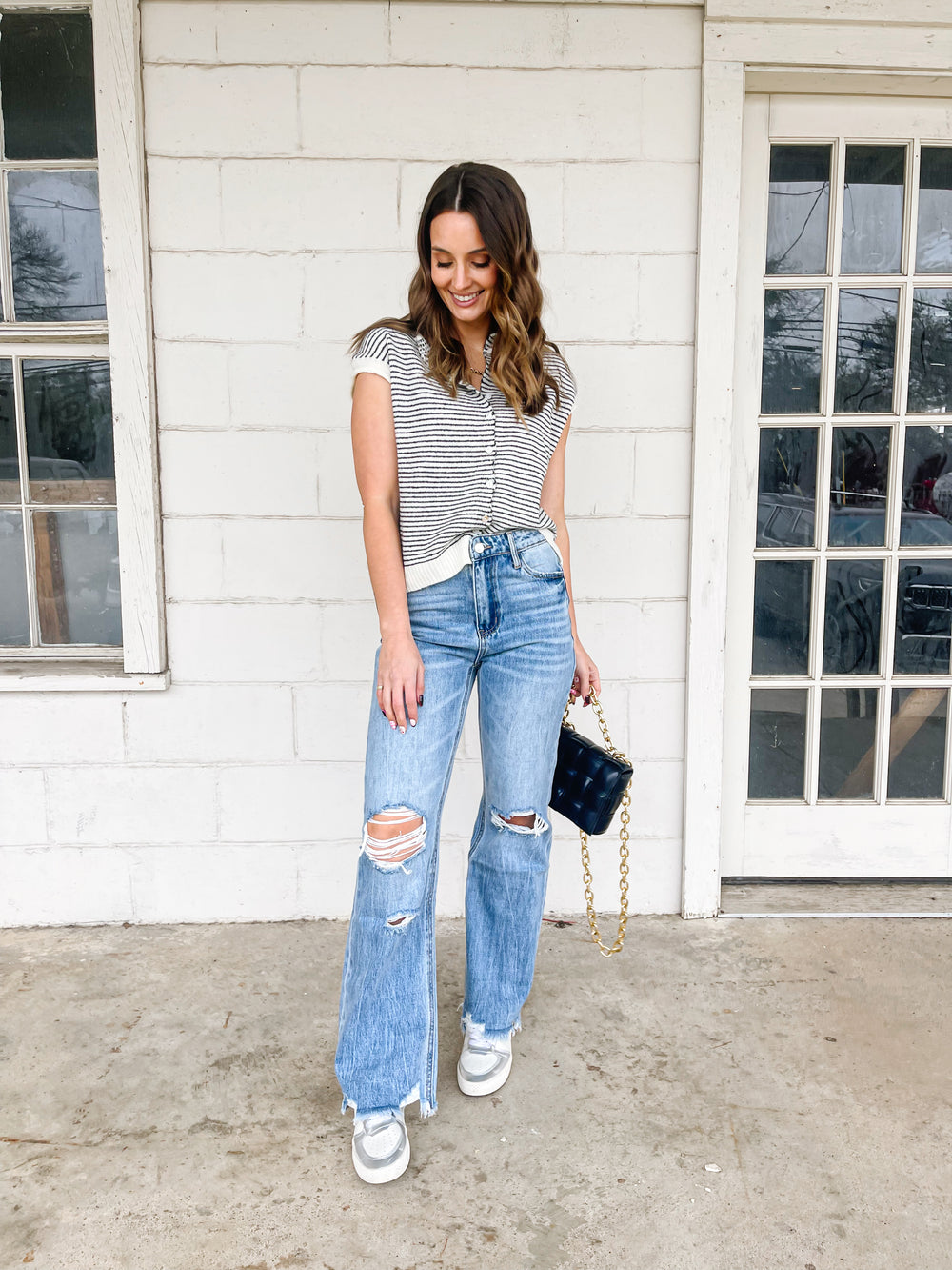Striped Sweater Button Blouse