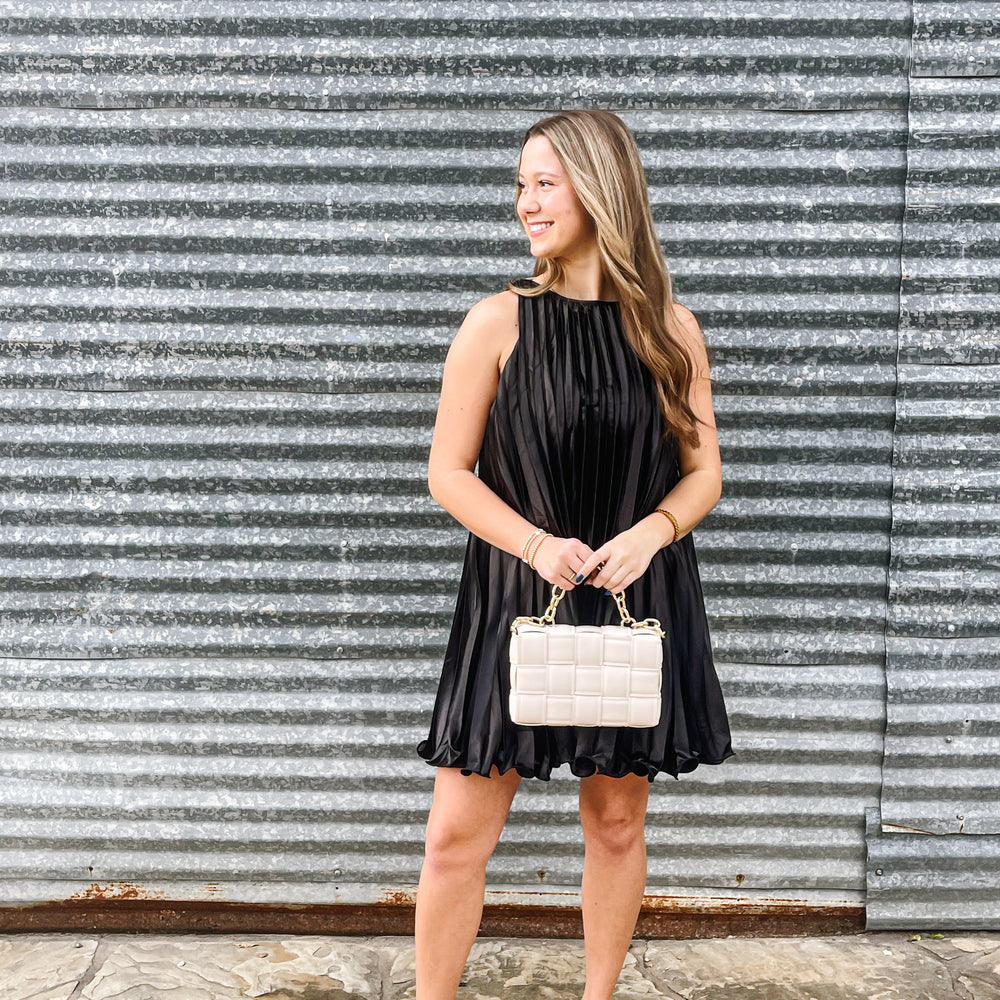 Pleated Black Mini Dress