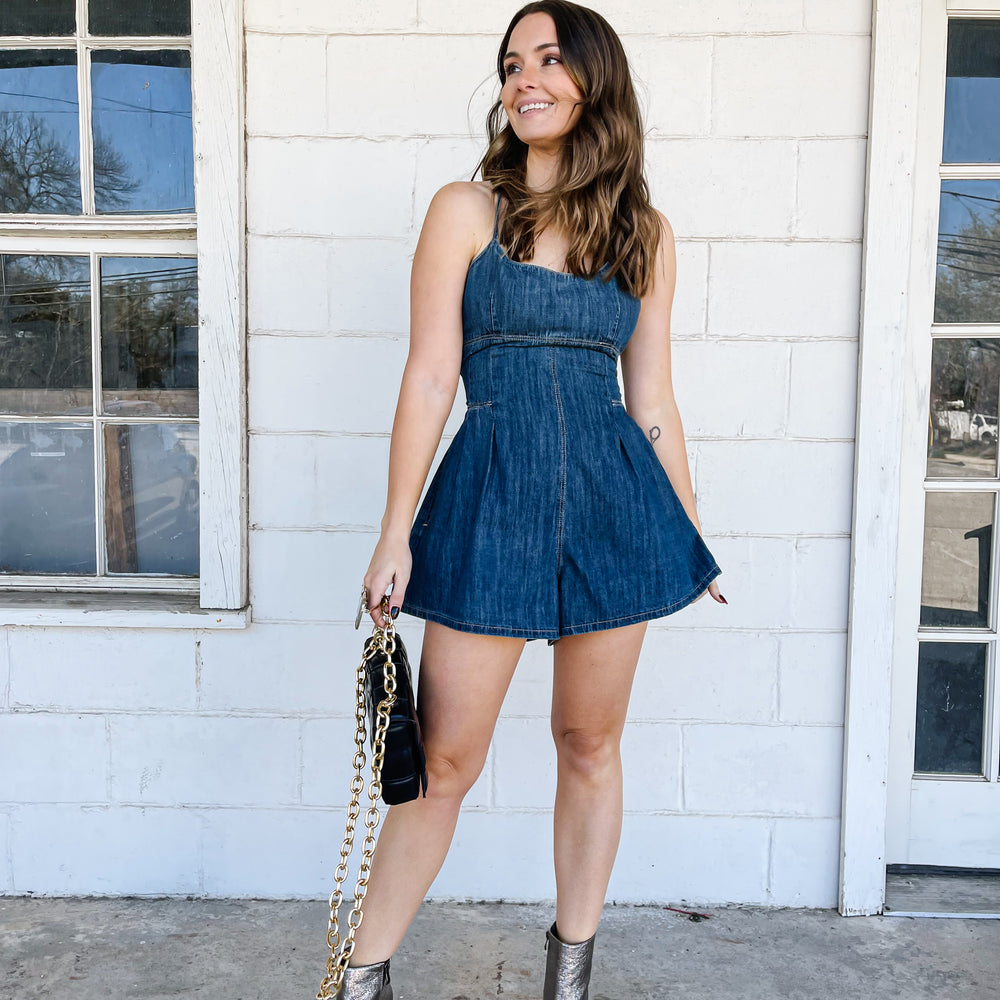 
                      
                        Washed Denim Romper
                      
                    