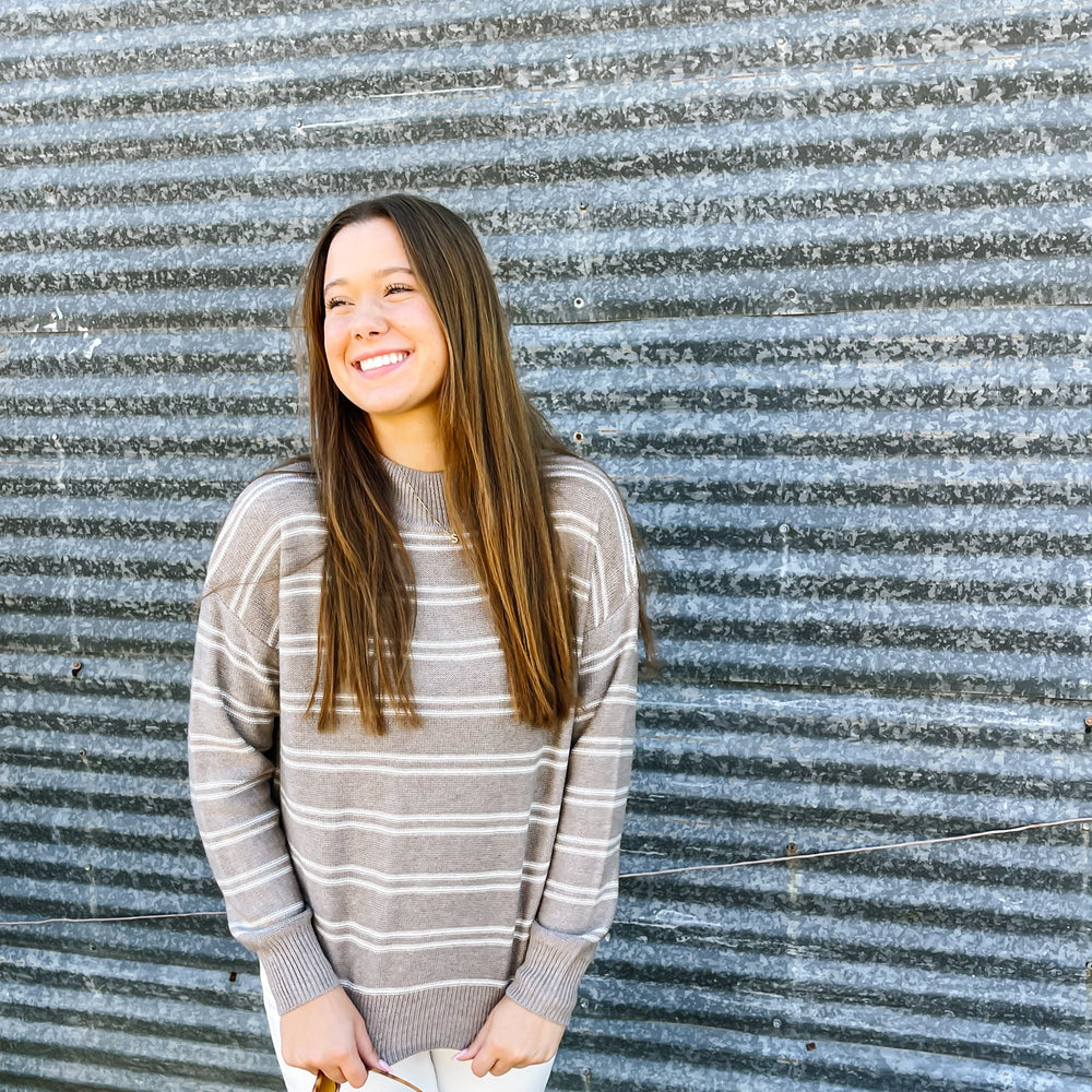 Ribbed Double Stripe Sweater