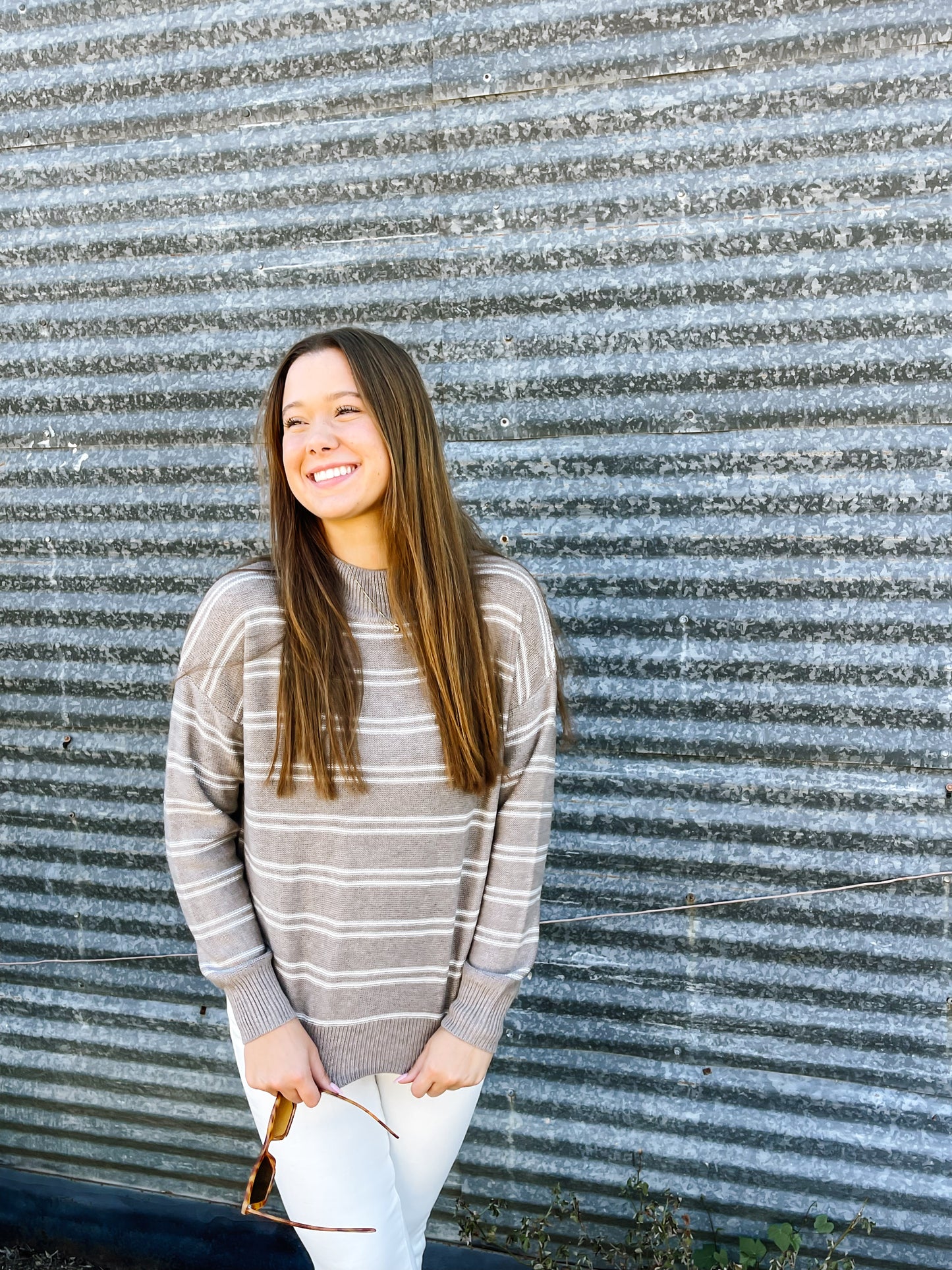 Ribbed Double Stripe Sweater