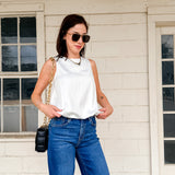 White Bubble Hem Blouse