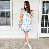 Blue Floral Eyelet Dress